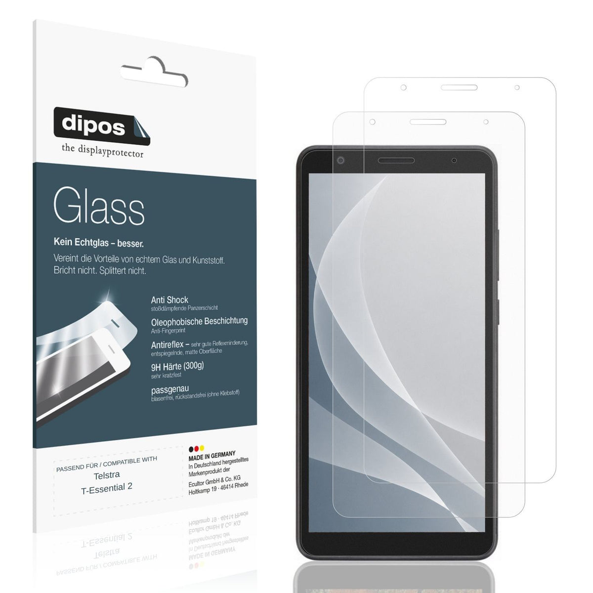 Matte Displayschutzfolie von dipos passend für Telstra T-Essential 2, 9H kratzfest und blasenfrei montiert