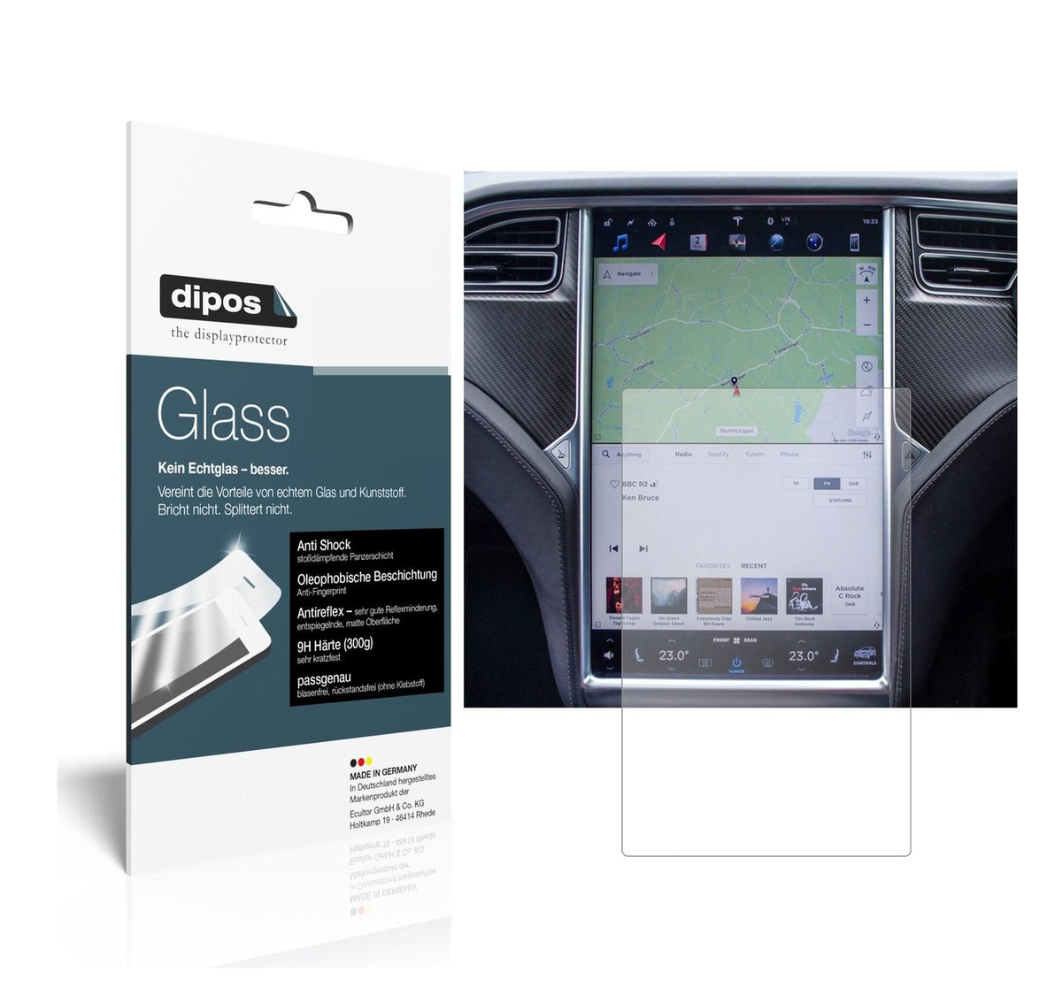 Matte Displayschutzfolie von dipos passend für Tesla Modell X, 9H kratzfest und blasenfrei montiert