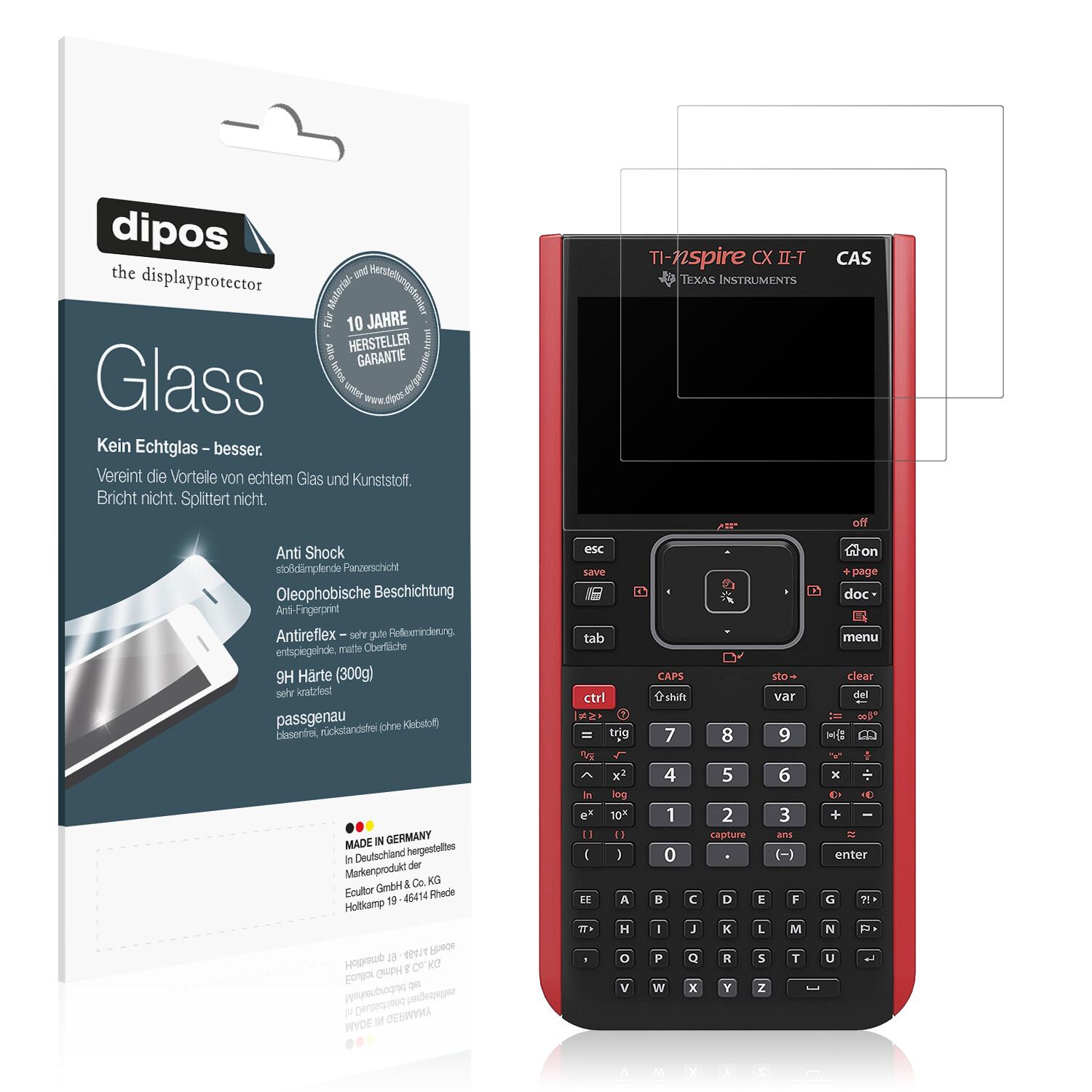 Matte Displayschutzfolie von dipos passend für Texas Instruments CX CAS II FC TI-Nspire CX II-T CAS, 9H kratzfest und blasenfrei montiert