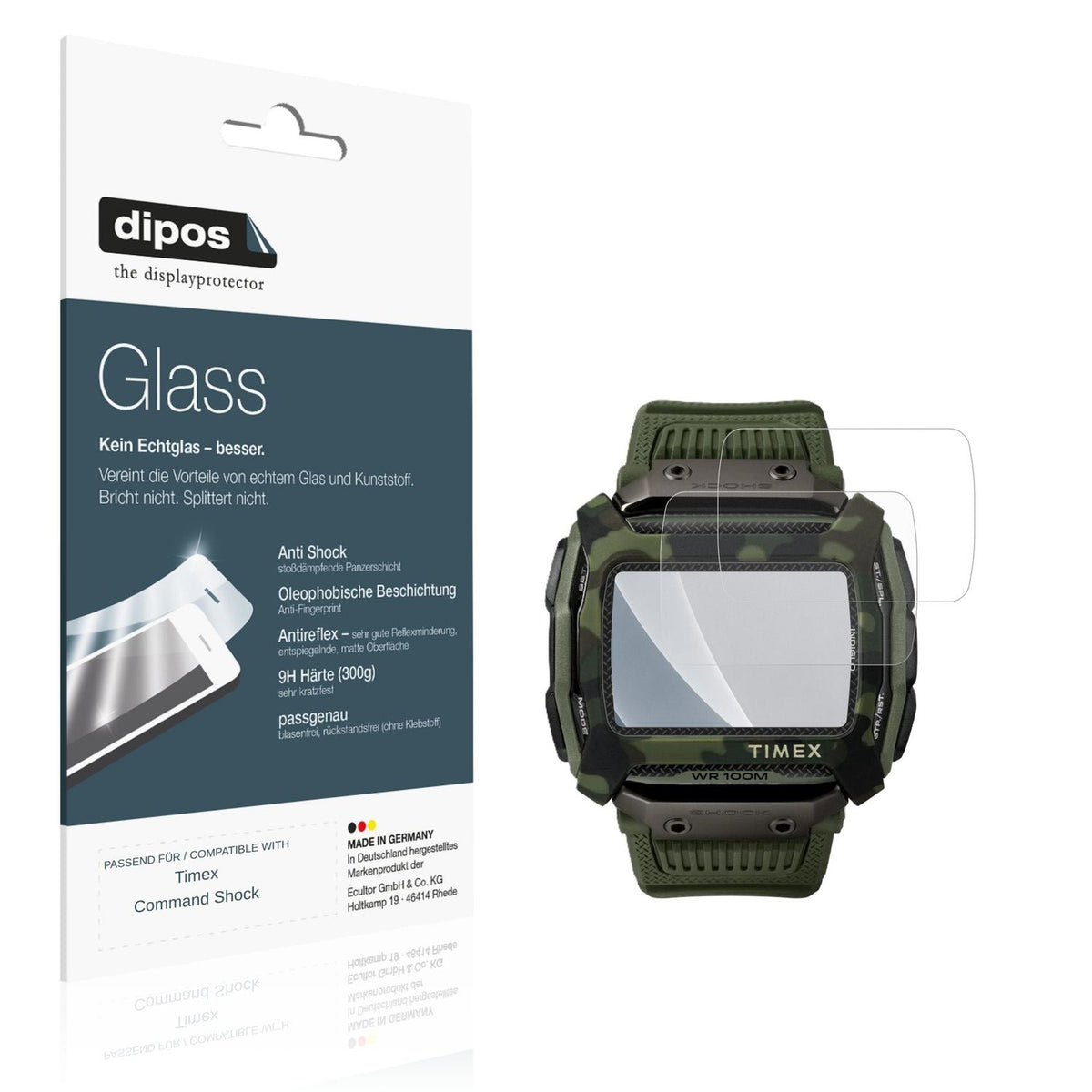 Matte Displayschutzfolie von dipos passend für Timex Command Shock, 9H kratzfest und blasenfrei montiert