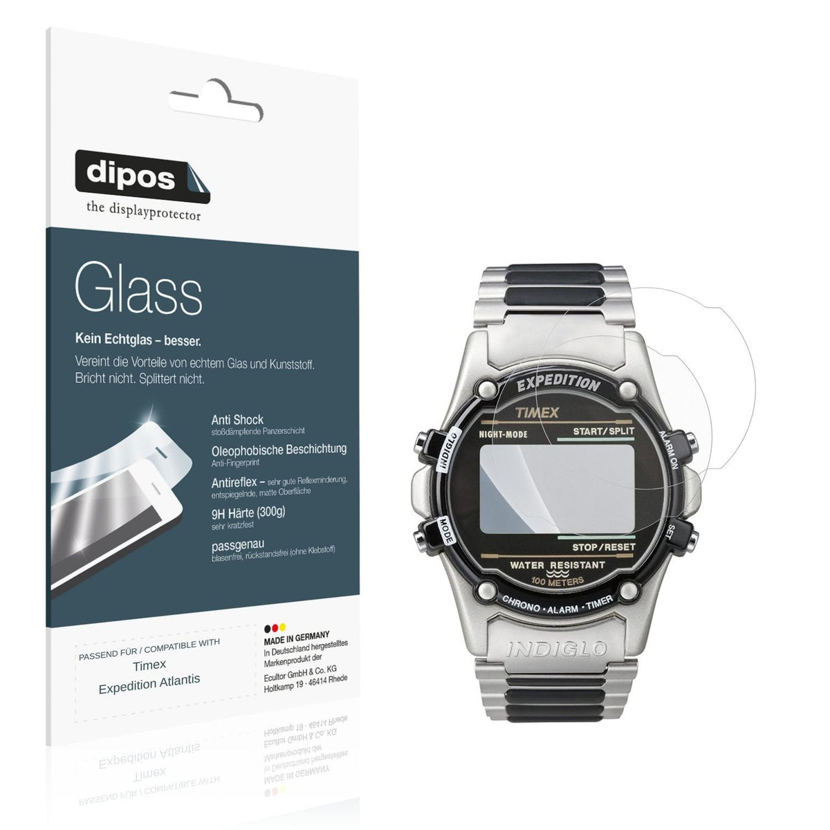 Matte Displayschutzfolie von dipos passend für Timex Expedition Atlantis, 9H kratzfest und blasenfrei montiert