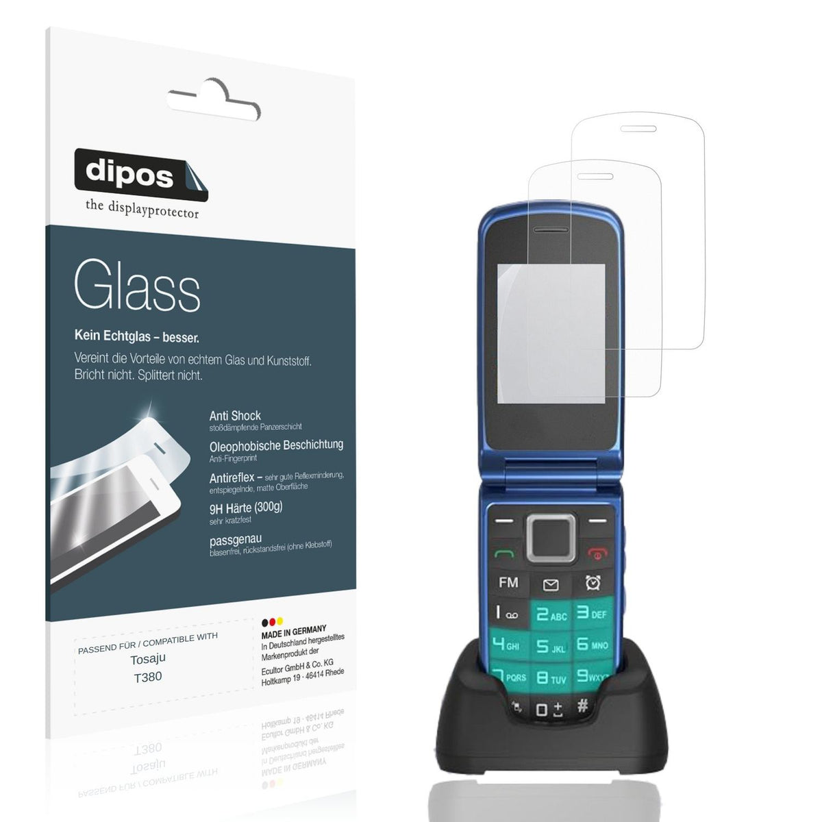 Matte Displayschutzfolie von dipos passend für Tosaju T380, 9H kratzfest und blasenfrei montiert