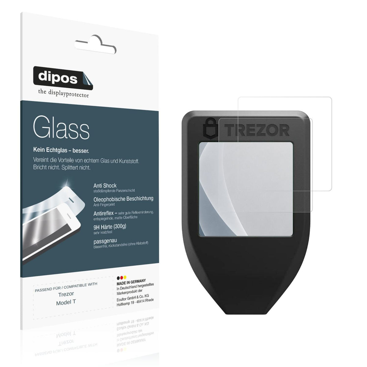 Matte Displayschutzfolie von dipos passend für Trezor Model T, 9H kratzfest und blasenfrei montiert