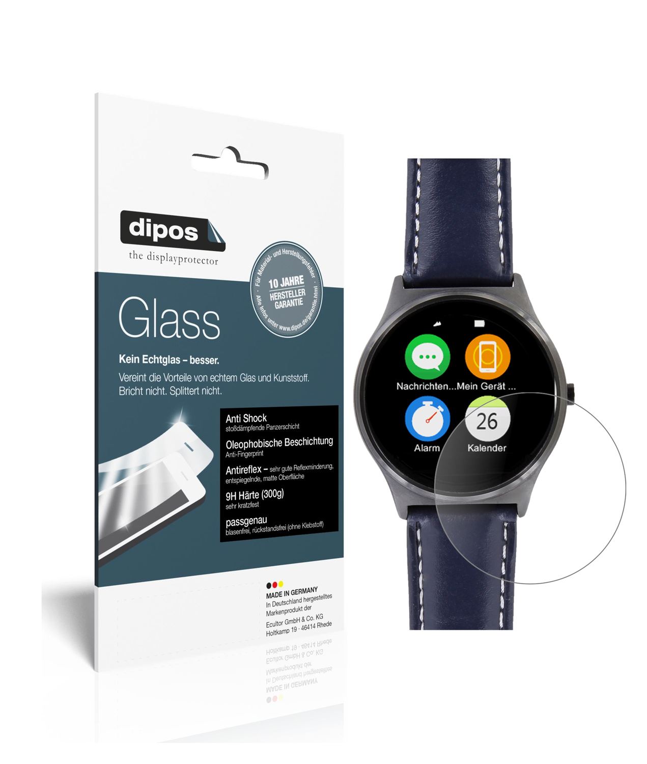 Matte Displayschutzfolie von dipos passend für Uhr 51.5 mm Durchmesser, 9H kratzfest und blasenfrei montiert