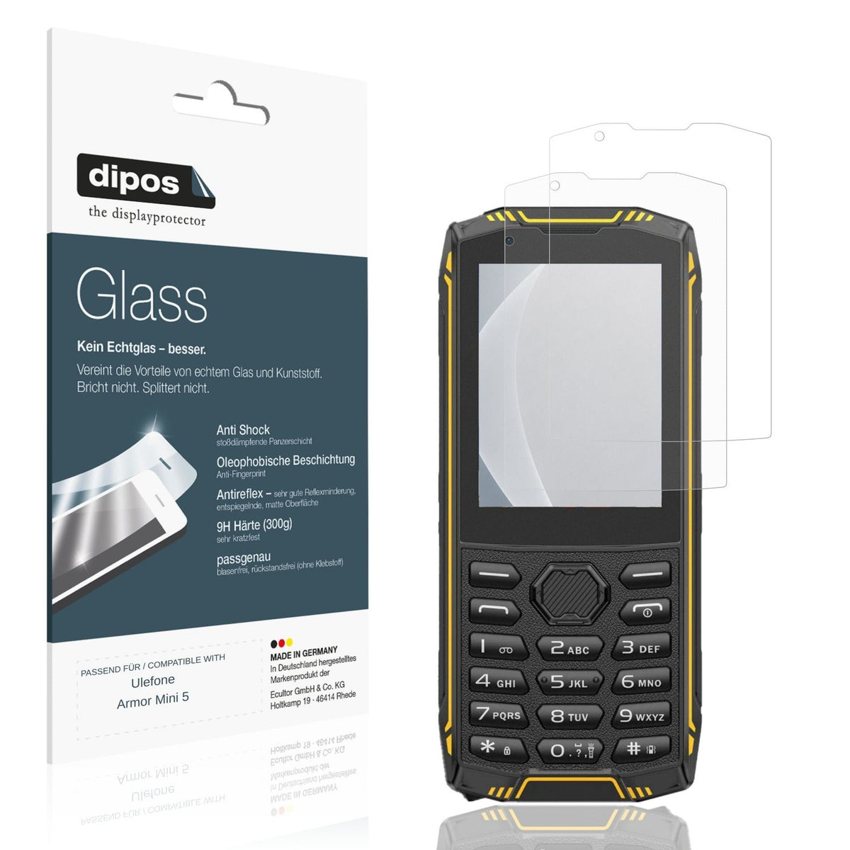 Matte Displayschutzfolie von dipos passend für Ulefone Armor Mini 5, 9H kratzfest und blasenfrei montiert