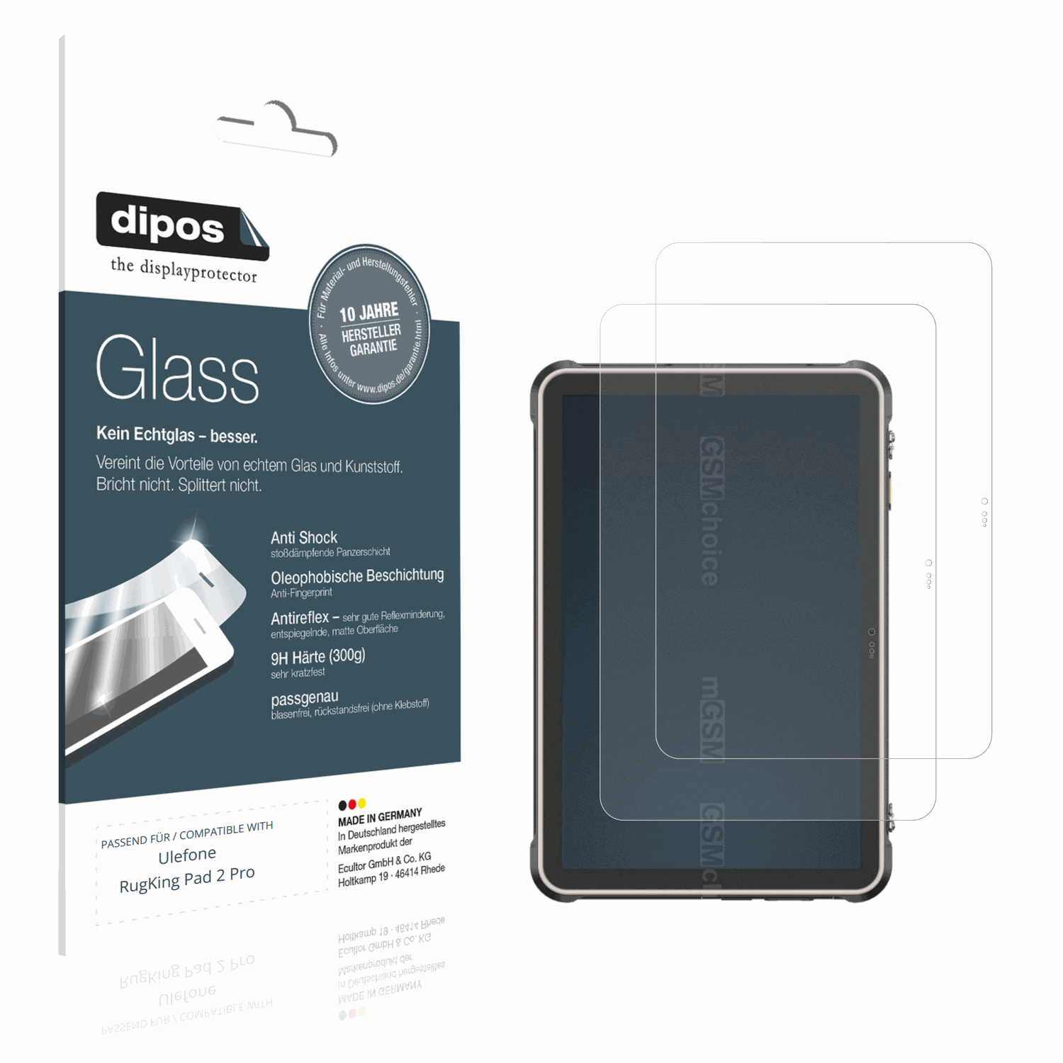 Matte Displayschutzfolie von dipos passend für Ulefone RugKing Pad 2 Pro, 9H kratzfest und blasenfrei montiert