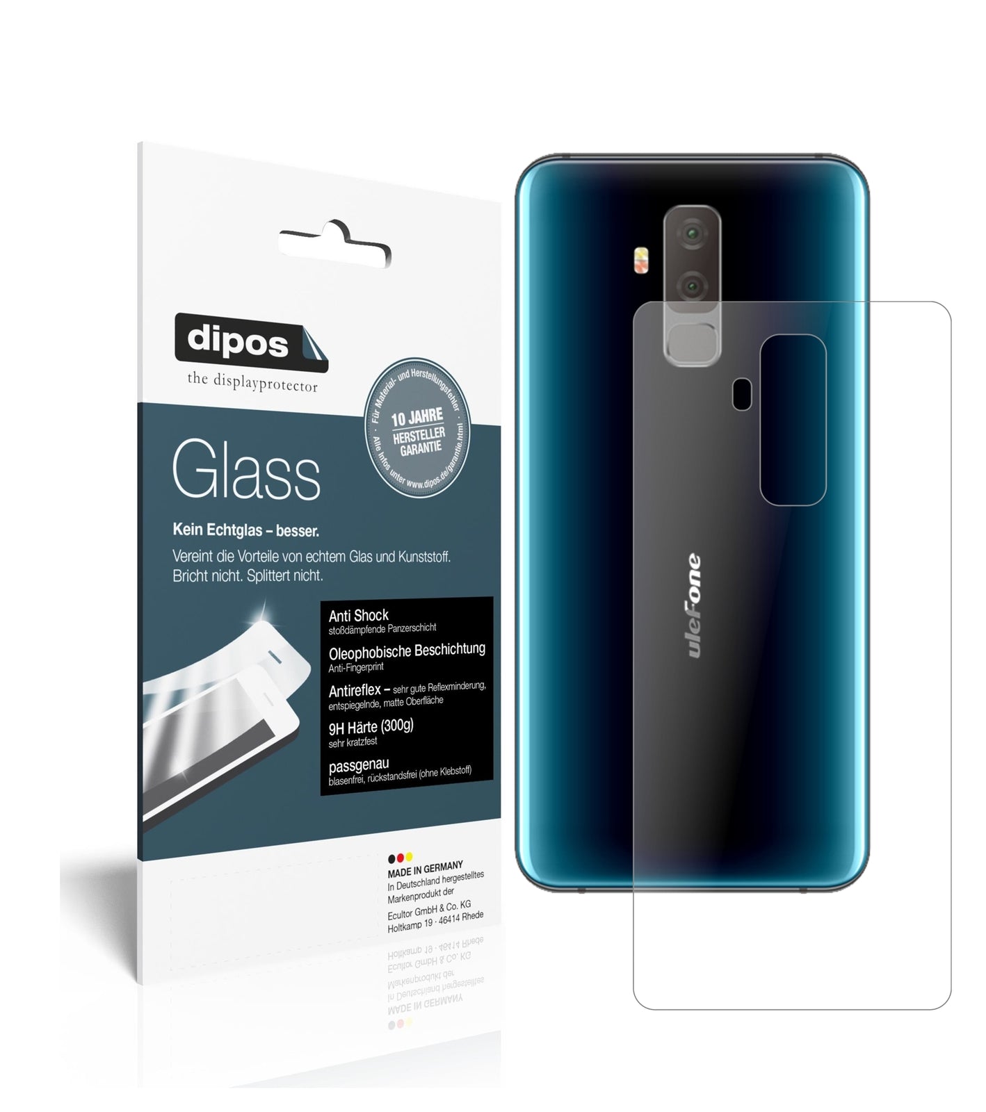 Matte Displayschutzfolie von dipos passend für Ulefone T2 Rückseite, 9H kratzfest und blasenfrei montiert
