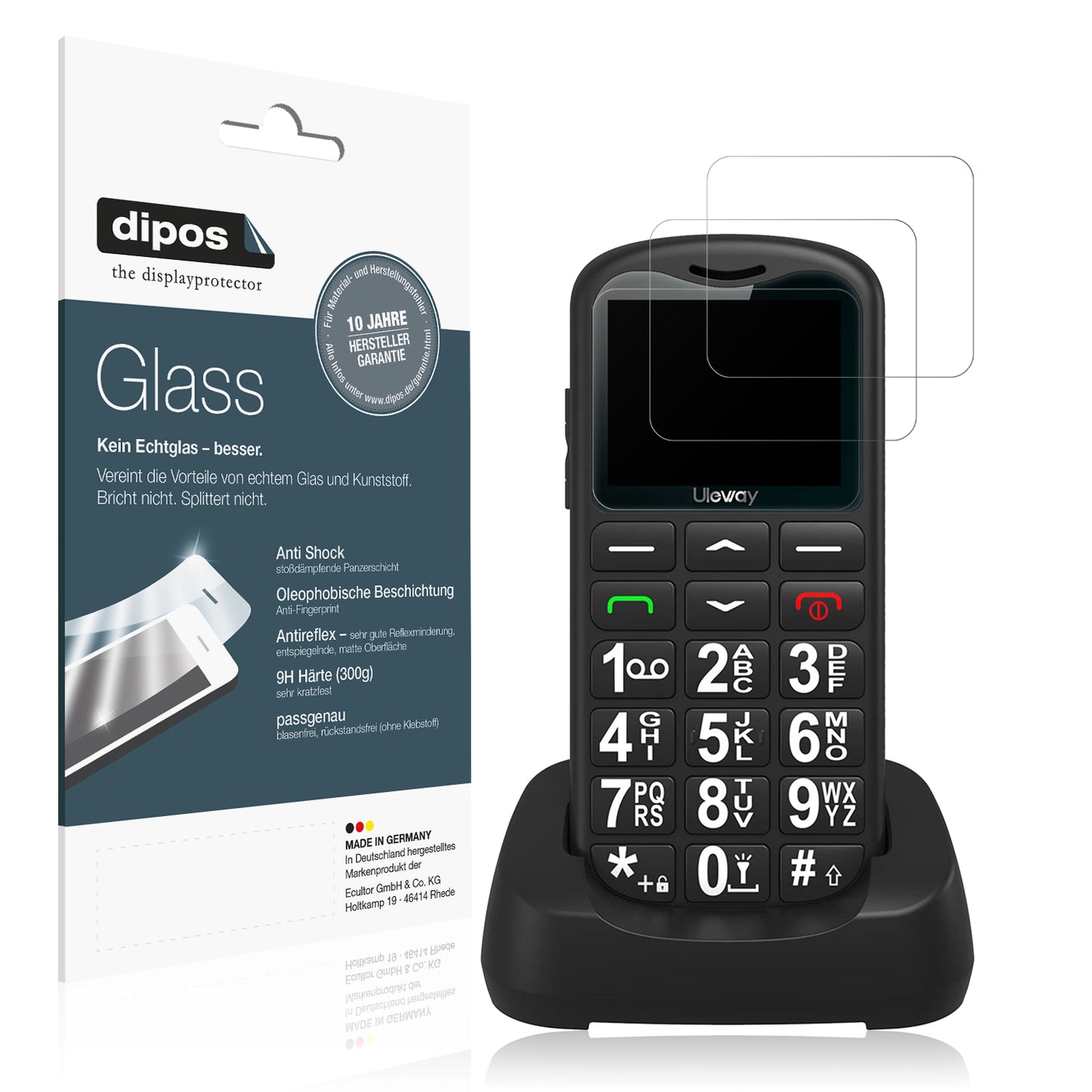 Matte Displayschutzfolie von dipos passend für Uleway Seniorenhandy, 9H kratzfest und blasenfrei montiert