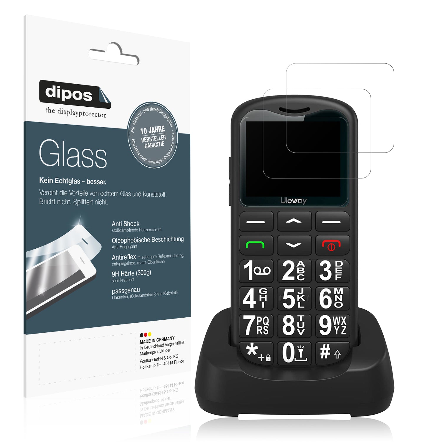 Matte Displayschutzfolie von dipos passend für Uleway Seniorenhandy, 9H kratzfest und blasenfrei montiert