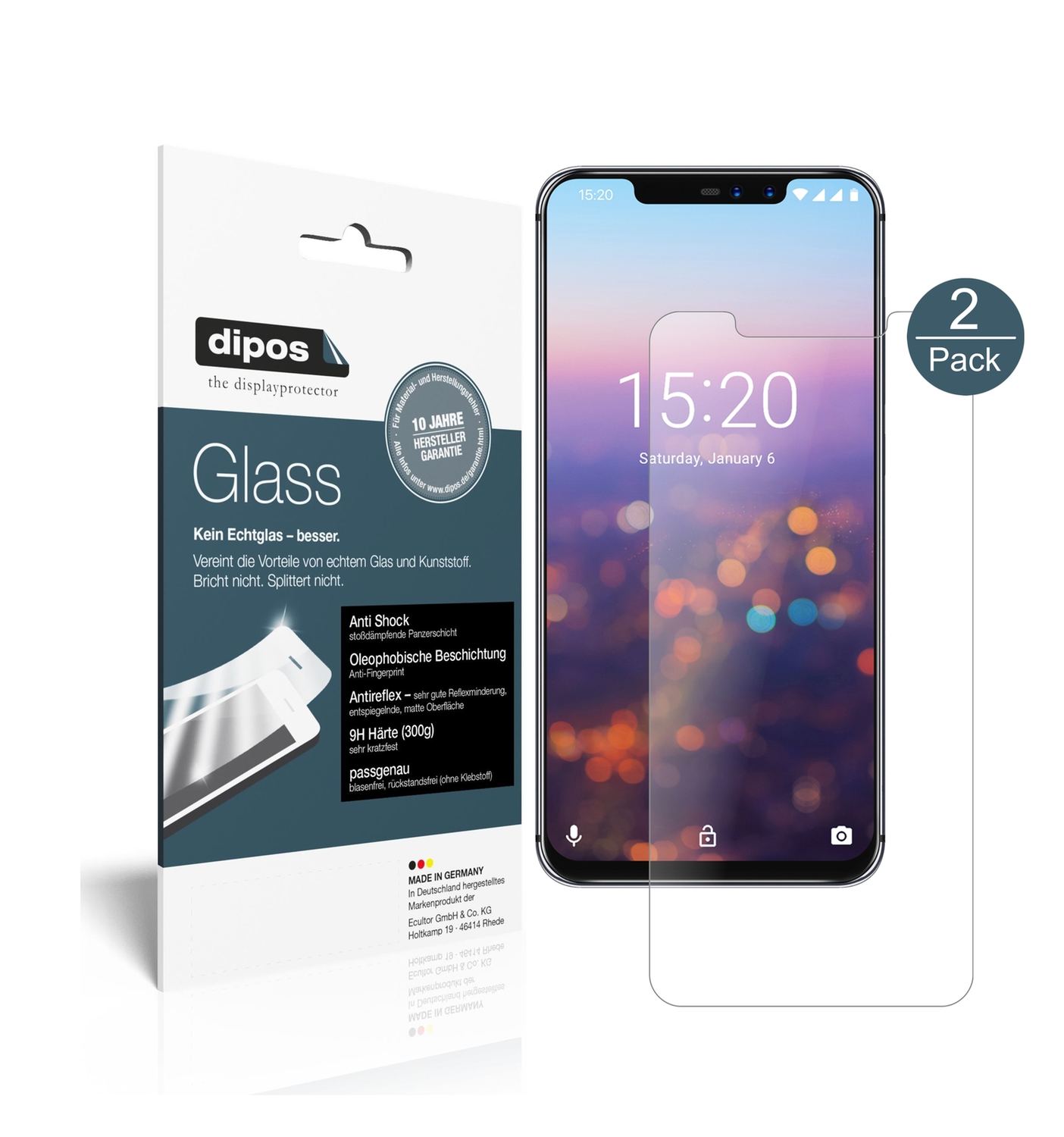 Matte Displayschutzfolie von dipos passend für Umidigi Z2, 9H kratzfest und blasenfrei montiert