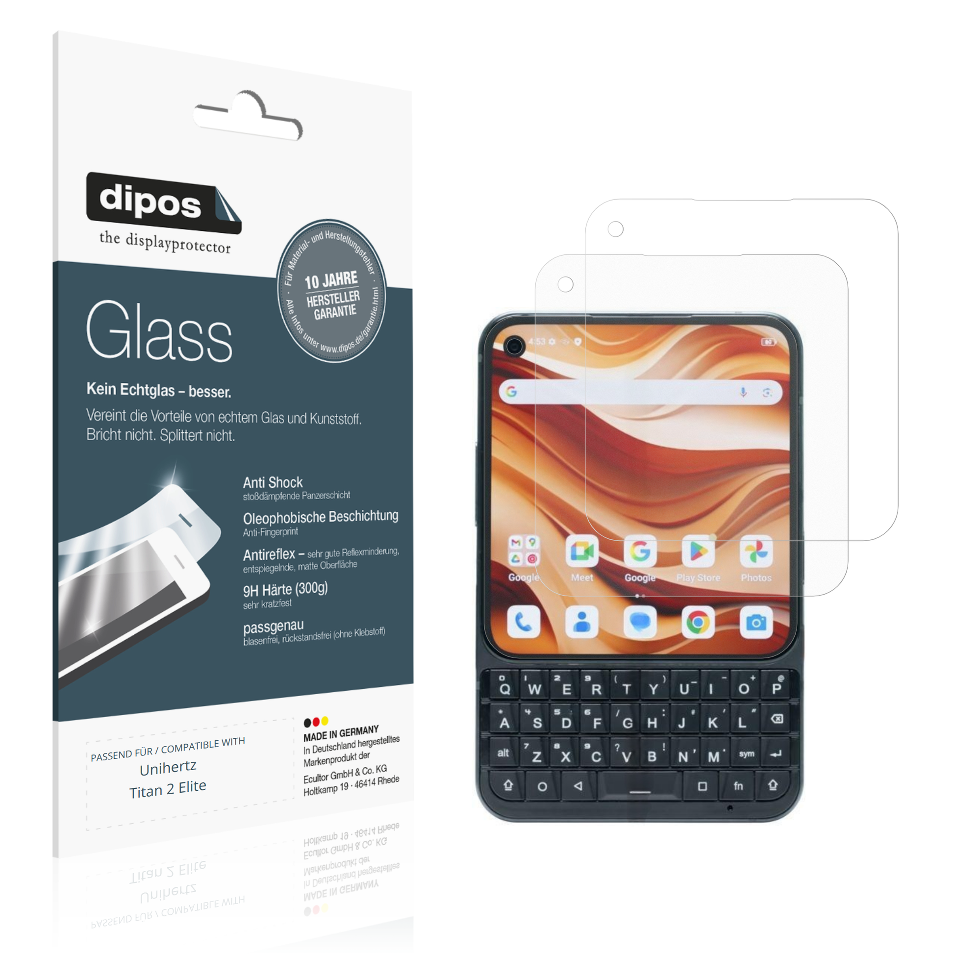 Matte Displayschutzfolie von dipos passend für Unihertz Titan 2 Elite, 9H kratzfest und blasenfrei montiert