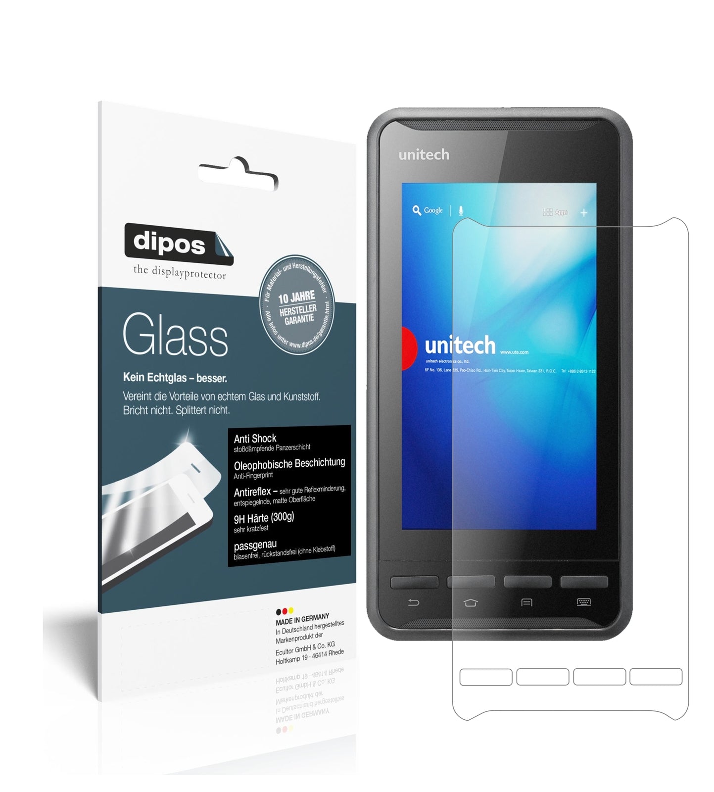 Matte Displayschutzfolie von dipos passend für Unitech PA700, 9H kratzfest und blasenfrei montiert