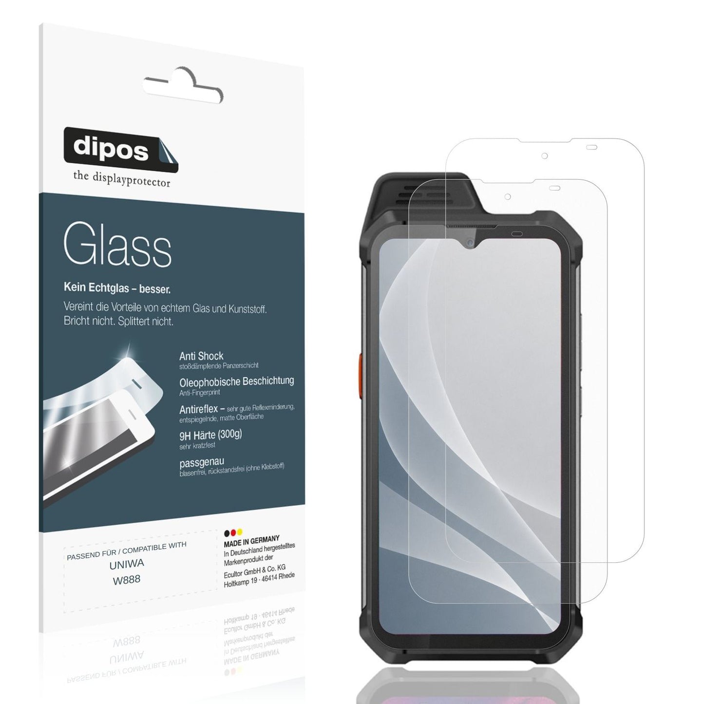 Matte Displayschutzfolie von dipos passend für UNIWA W888, 9H kratzfest und blasenfrei montiert