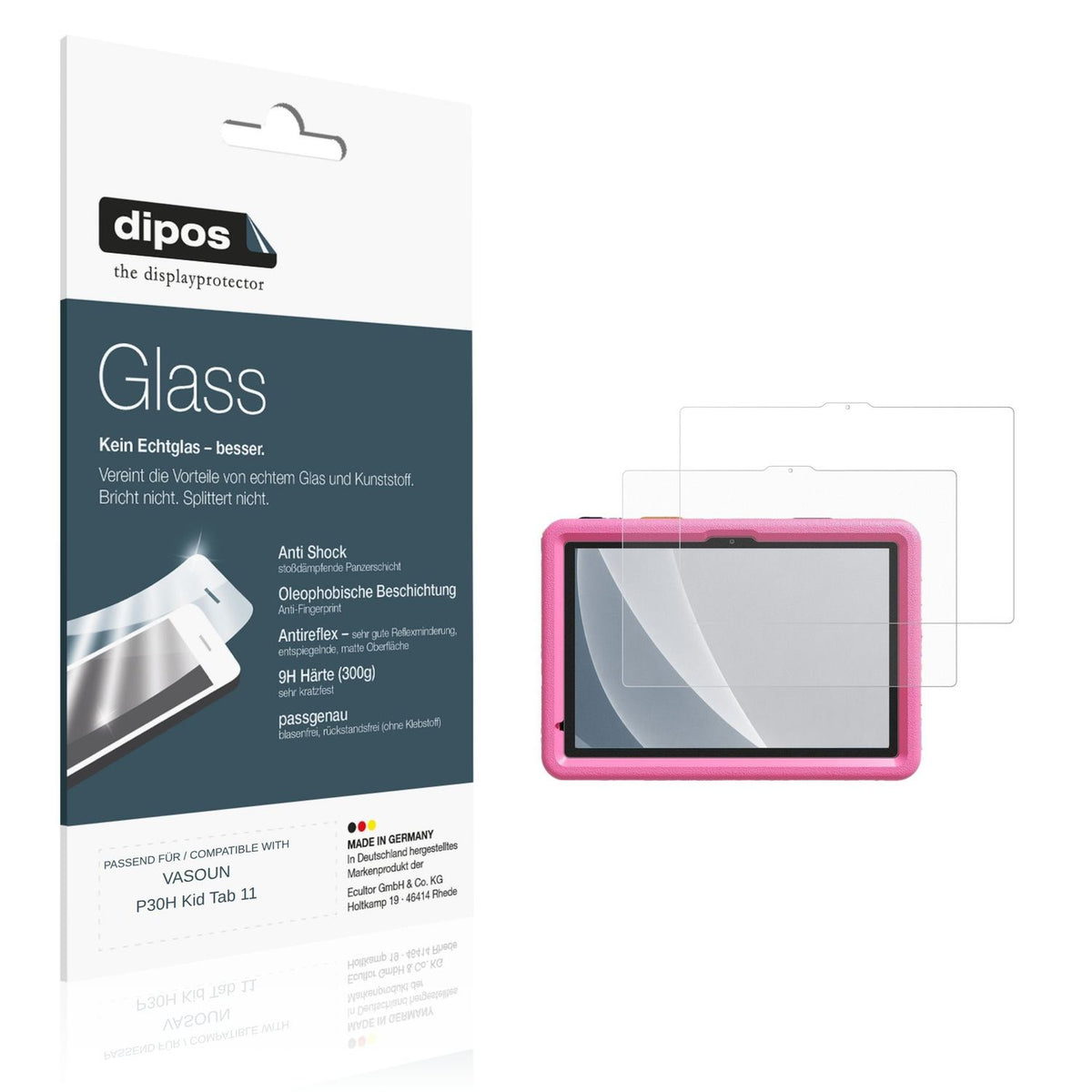 Matte Displayschutzfolie von dipos passend für VASOUN P30H Kid Tab 11, 9H kratzfest und blasenfrei montiert