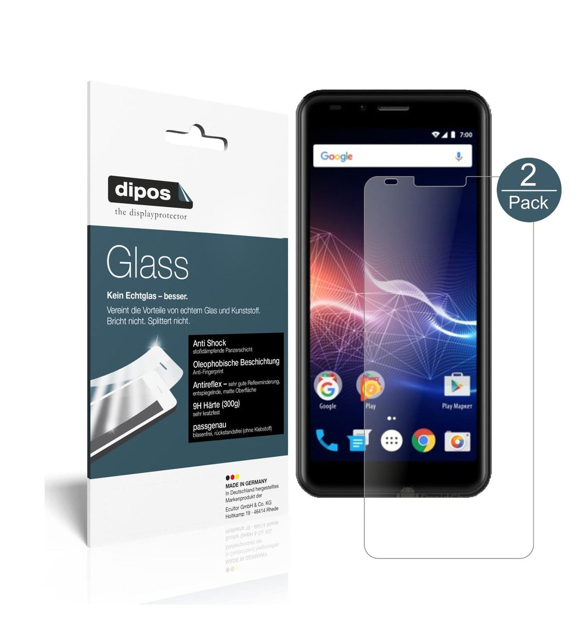 Matte Displayschutzfolie von dipos passend für Vertex Impress Click 3G 2018, 9H kratzfest und blasenfrei montiert