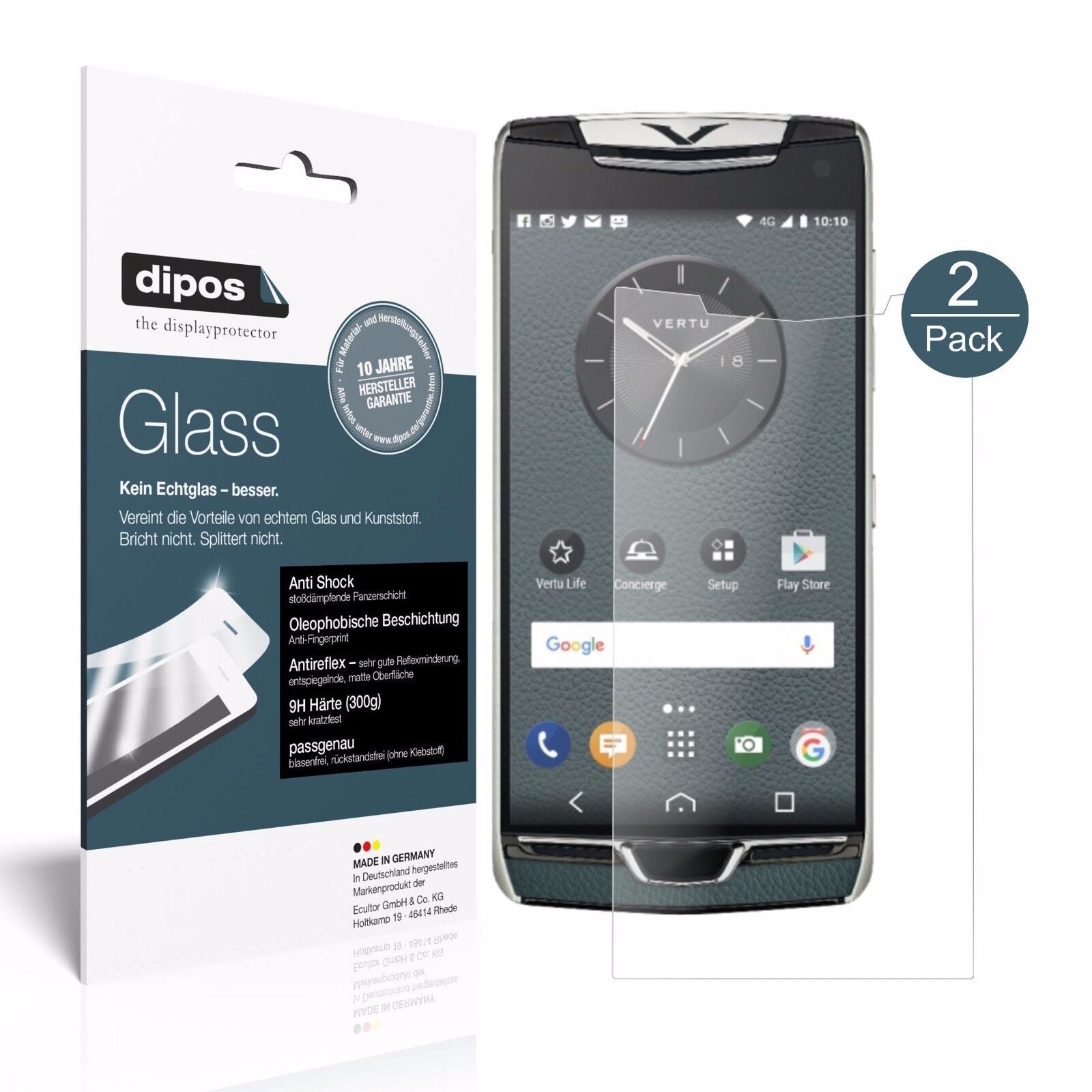 Matte Displayschutzfolie von dipos passend für Vertu Constellation (2017), 9H kratzfest und blasenfrei montiert