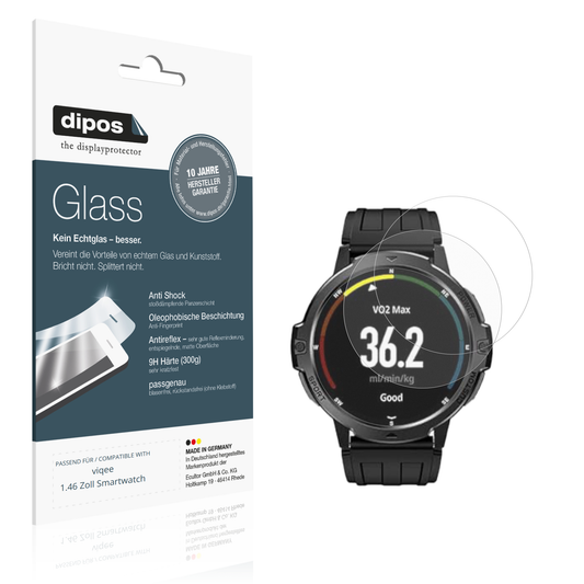Matte Displayschutzfolie von dipos passend für viqee 1.46 Zoll Smartwatch, 9H kratzfest und blasenfrei montiert