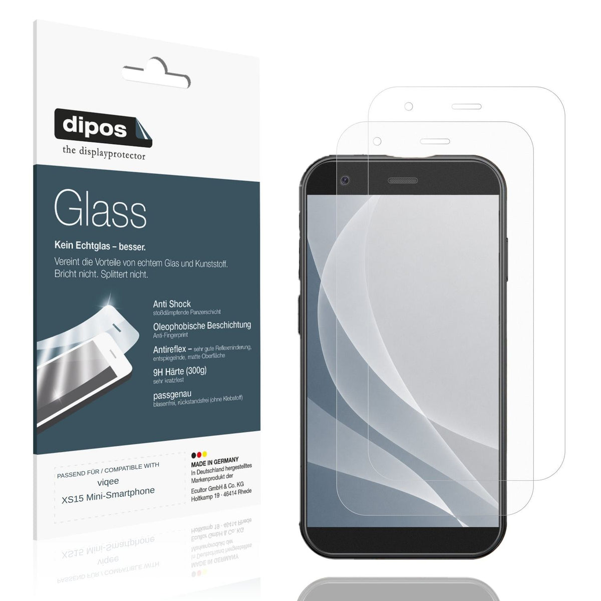 Matte Displayschutzfolie von dipos passend für viqee XS15 Mini-Smartphone, 9H kratzfest und blasenfrei montiert
