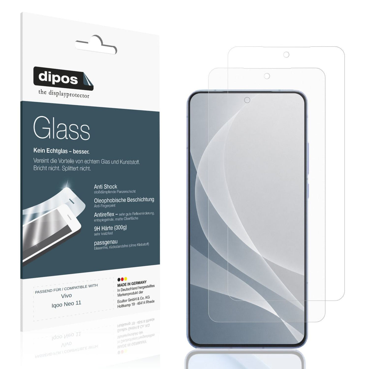 Matte Displayschutzfolie von dipos passend für Vivo Iqoo Neo 11, 9H kratzfest und blasenfrei montiert