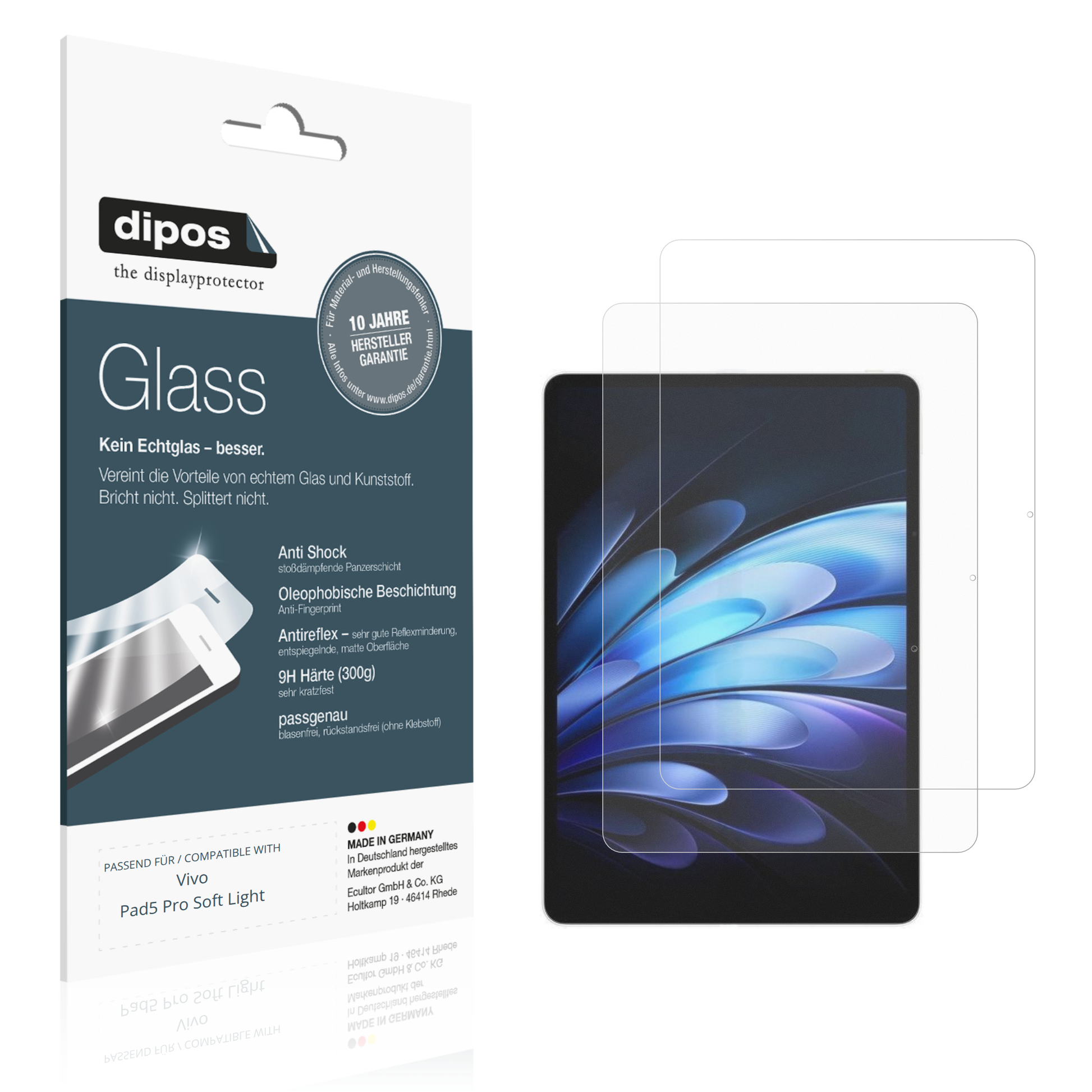 Matte Displayschutzfolie von dipos passend für Vivo Pad5 Pro Soft Light, 9H kratzfest und blasenfrei montiert