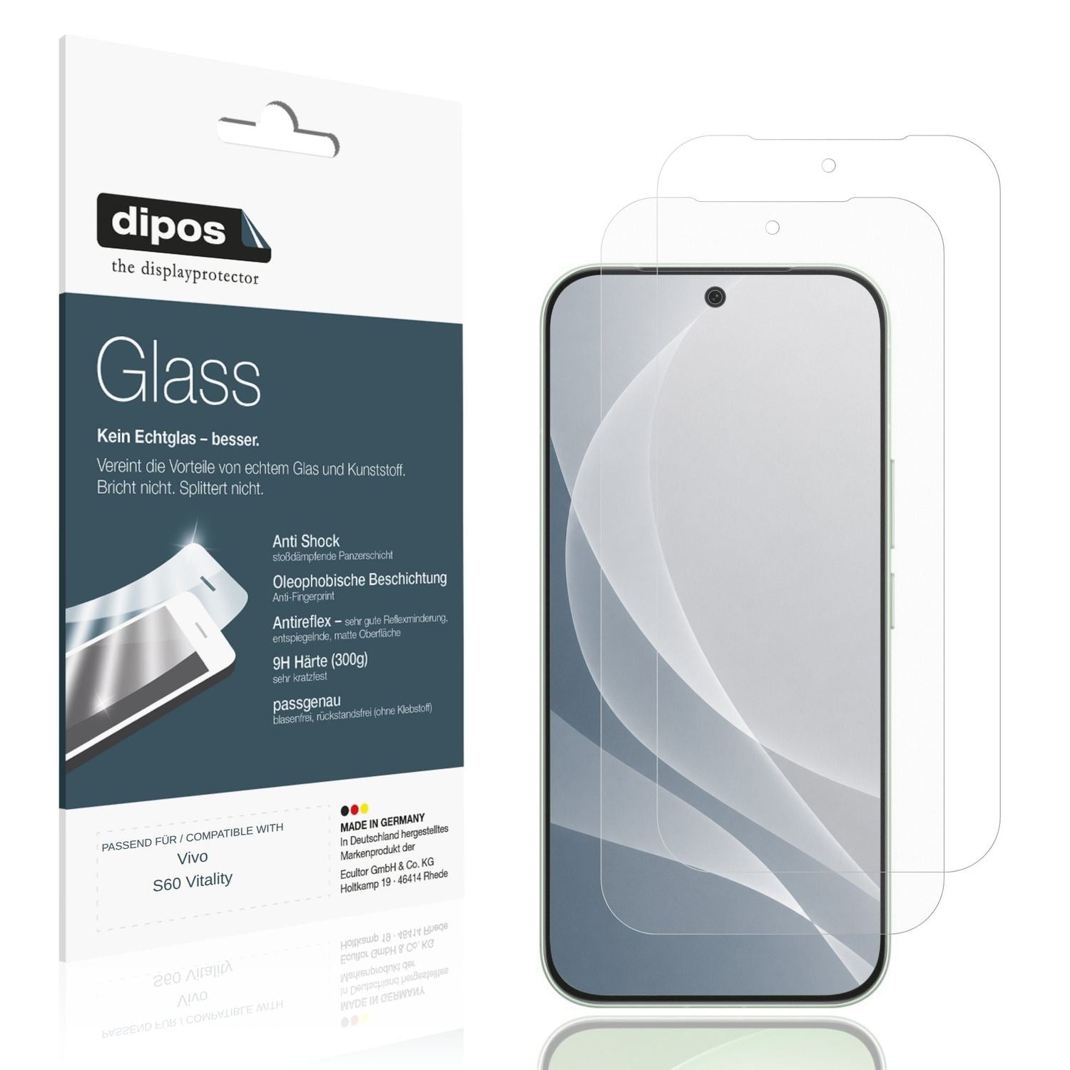 Matte Displayschutzfolie von dipos passend für Vivo S60 Vitality, 9H kratzfest und blasenfrei montiert