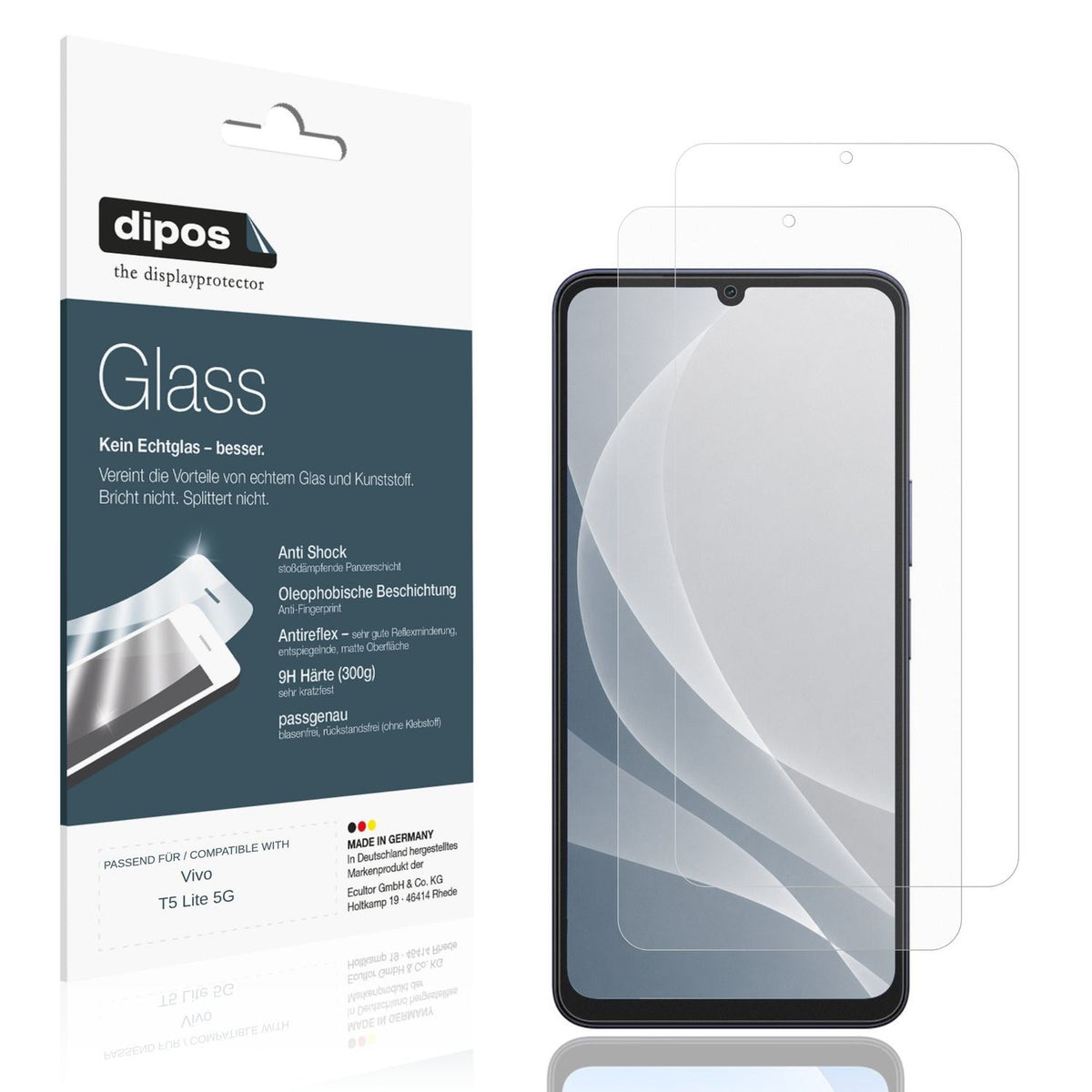 Matte Displayschutzfolie von dipos passend für Vivo T5 Lite 5G, 9H kratzfest und blasenfrei montiert