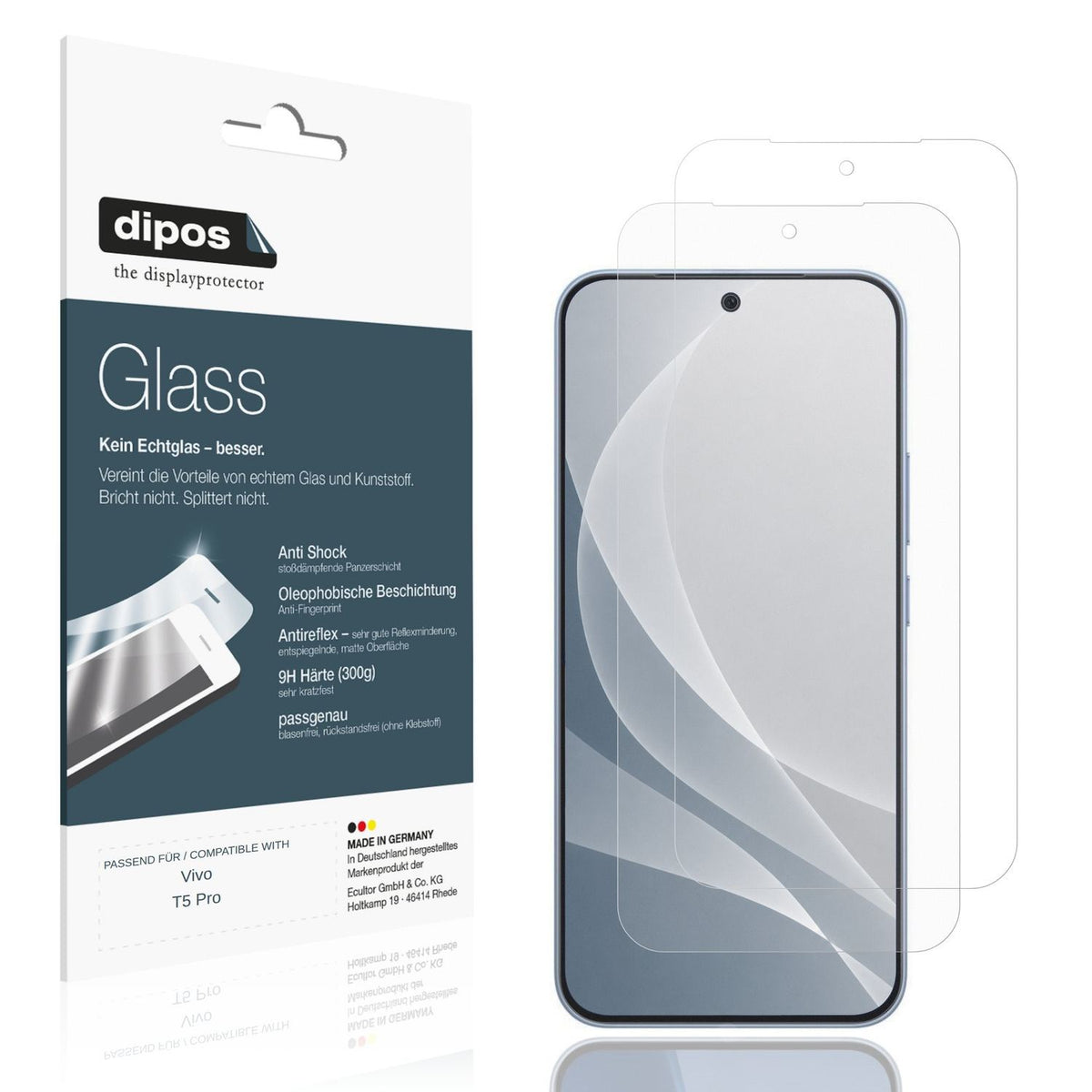 Matte Displayschutzfolie von dipos passend für Vivo T5 Pro, 9H kratzfest und blasenfrei montiert