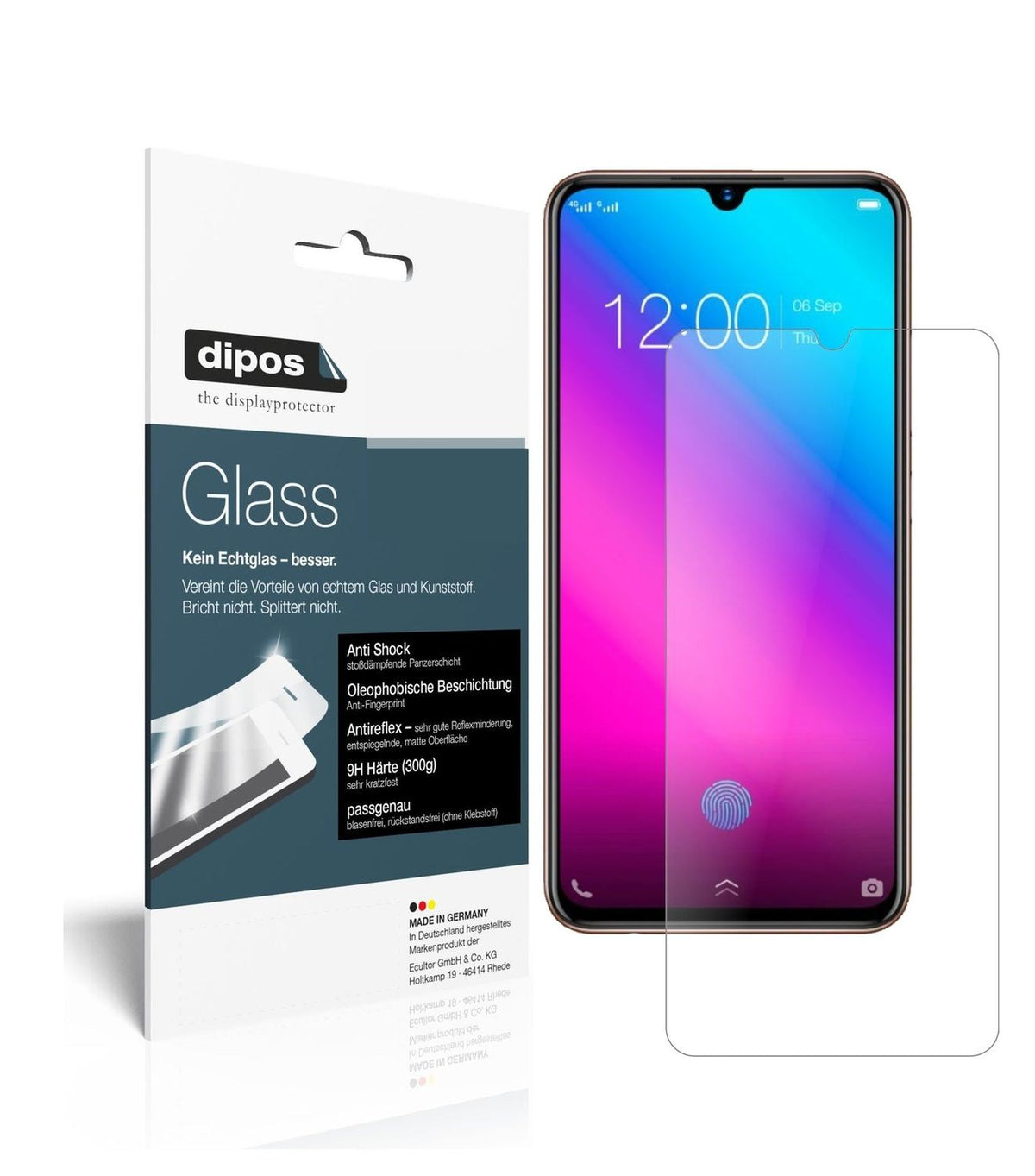 Matte Displayschutzfolie von dipos passend für Vivo V11 Plus, 9H kratzfest und blasenfrei montiert