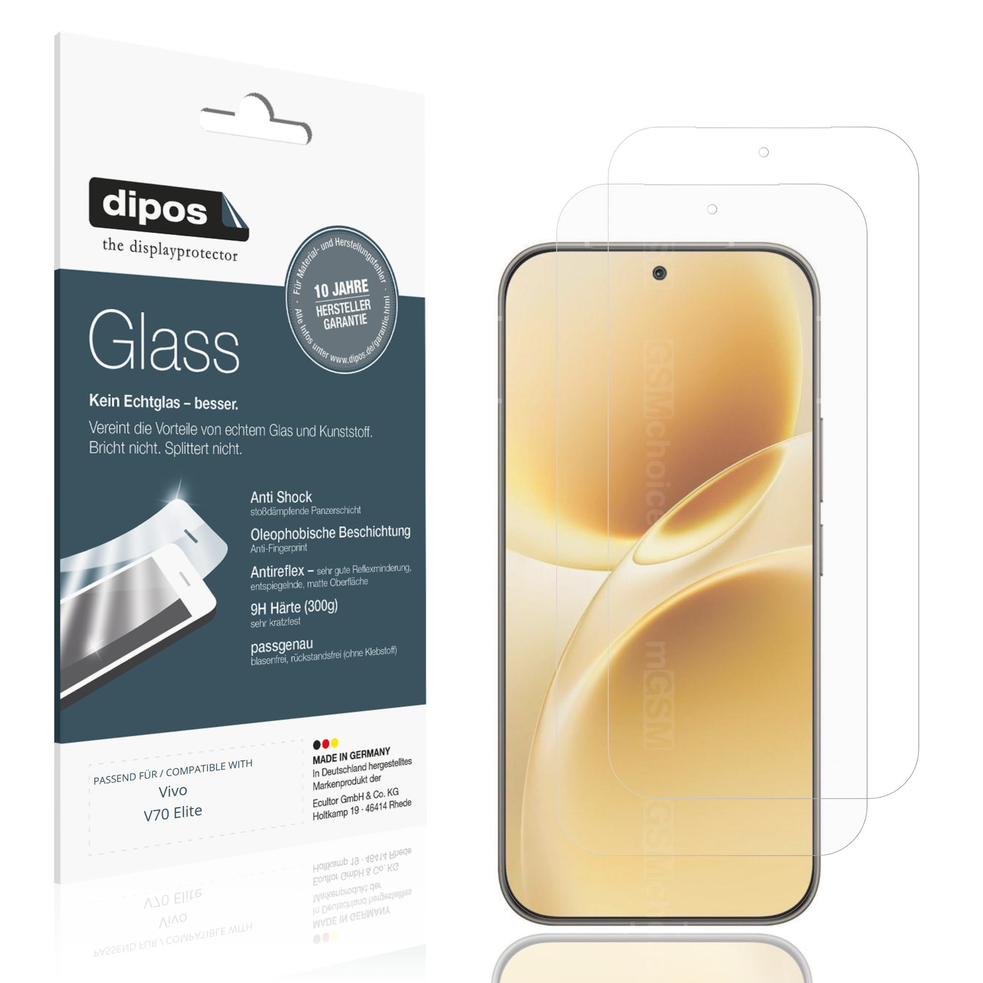 Matte Displayschutzfolie von dipos passend für Vivo V70 Elite, 9H kratzfest und blasenfrei montiert