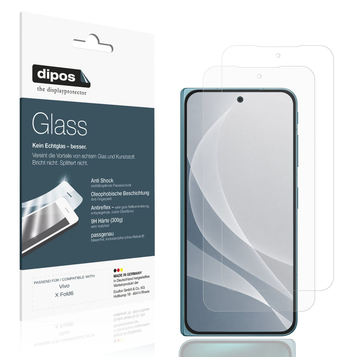 Matte Displayschutzfolie von dipos passend für Vivo X Fold6 Aussenseite, 9H kratzfest und blasenfrei montiert