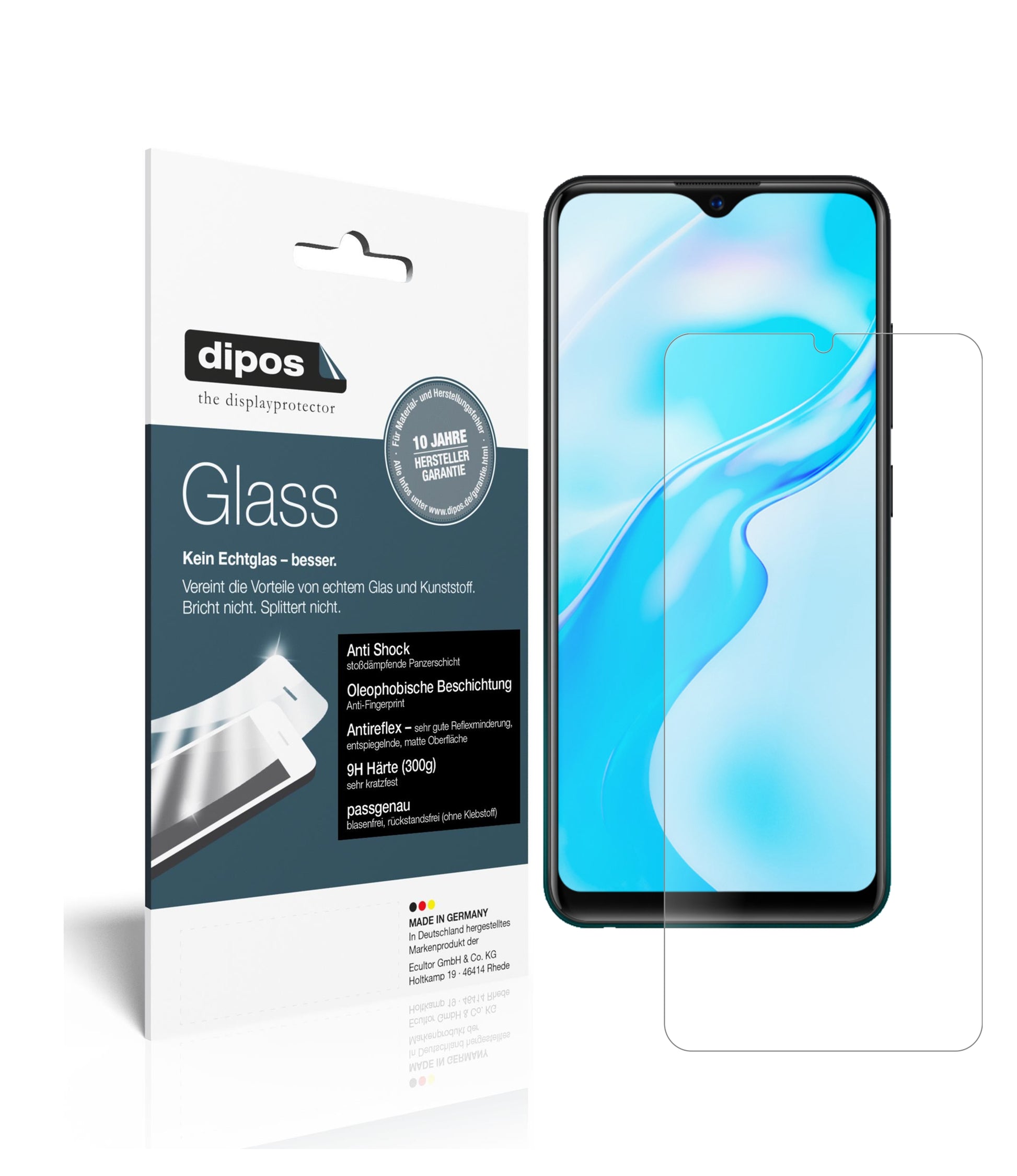 Matte Displayschutzfolie von dipos passend für Vivo Y11s, 9H kratzfest und blasenfrei montiert