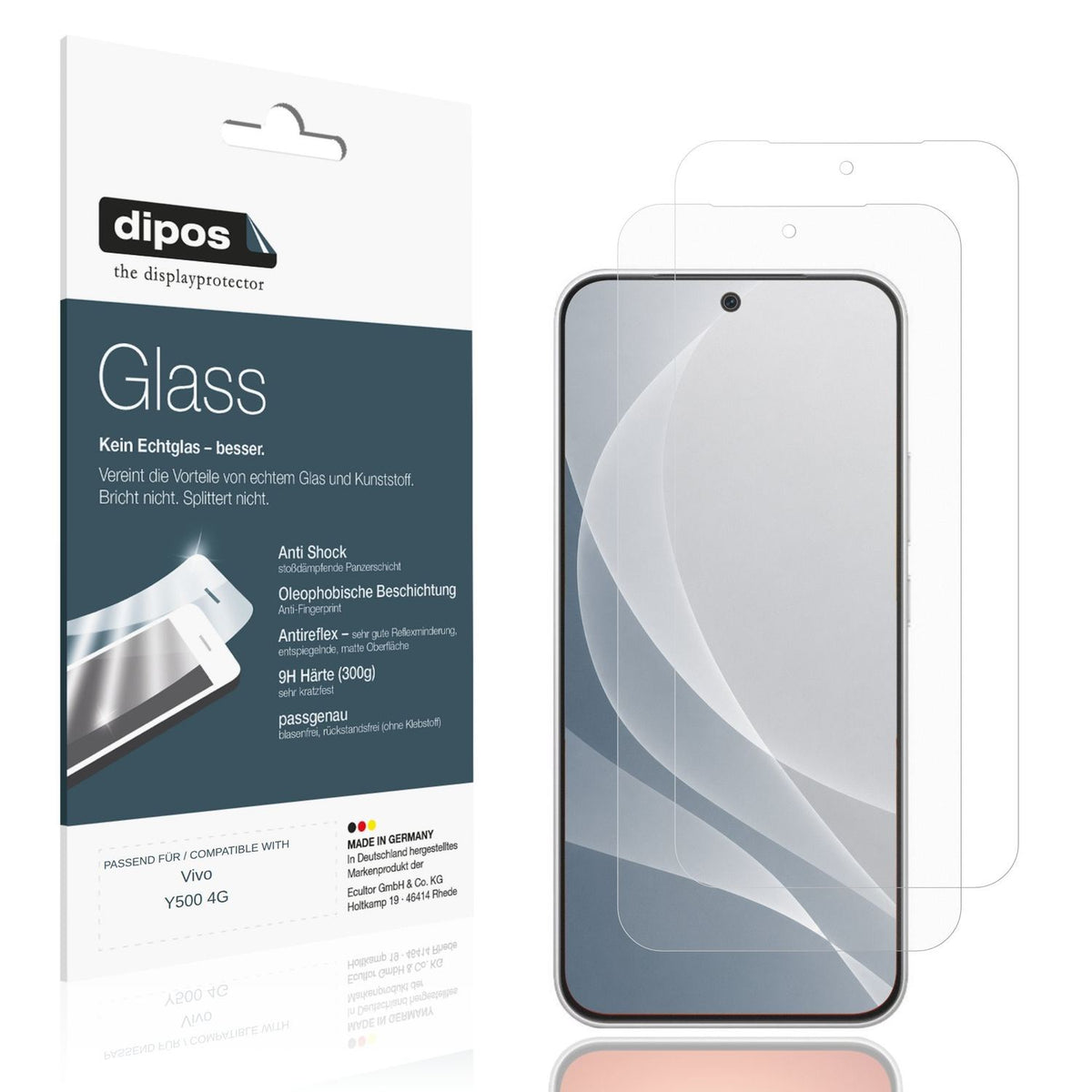 Matte Displayschutzfolie von dipos passend für Vivo Y500 4G, 9H kratzfest und blasenfrei montiert