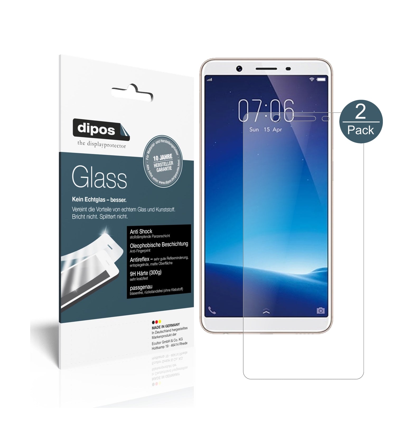 Matte Displayschutzfolie von dipos passend für Vivo Y71, 9H kratzfest und blasenfrei montiert