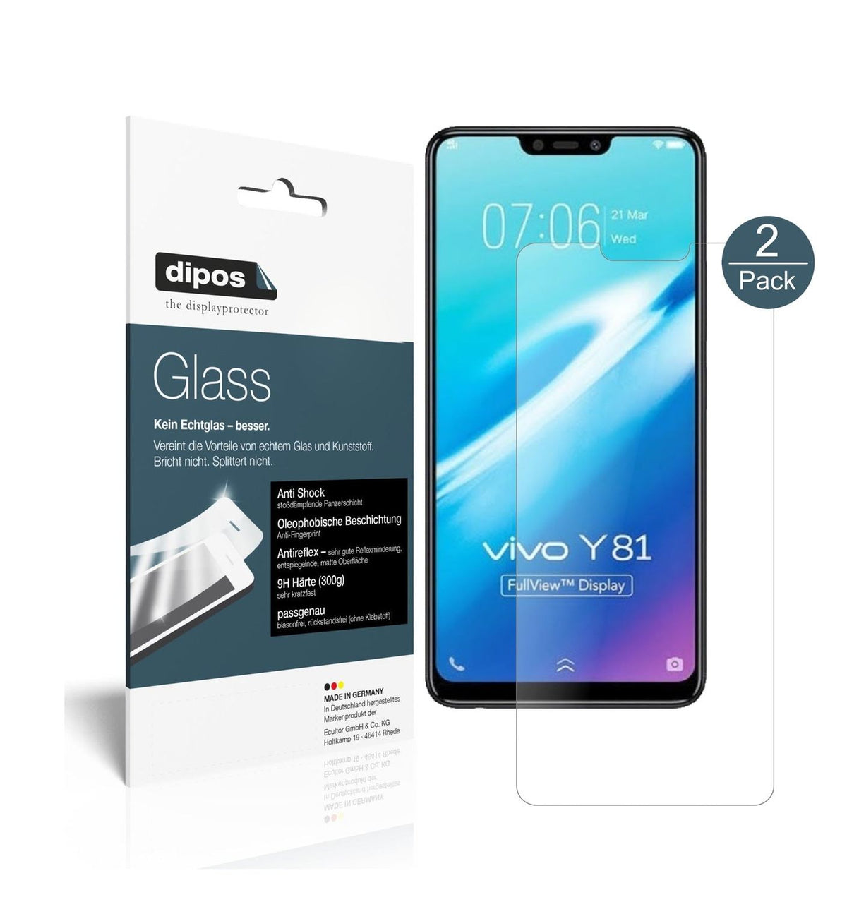 Matte Displayschutzfolie von dipos passend für Vivo Y81, 9H kratzfest und blasenfrei montiert