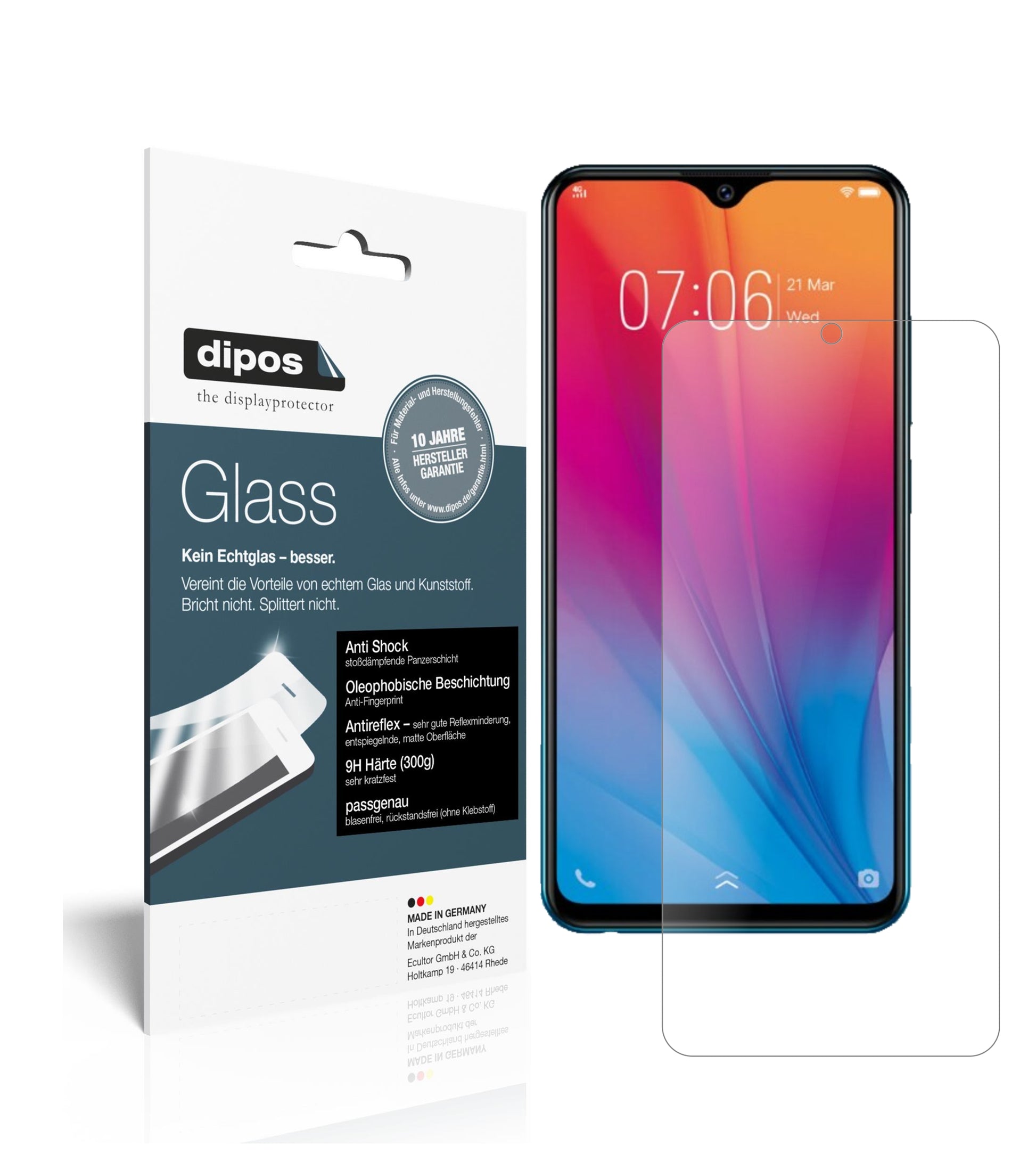 Matte Displayschutzfolie von dipos passend für Vivo Y91C (2020), 9H kratzfest und blasenfrei montiert