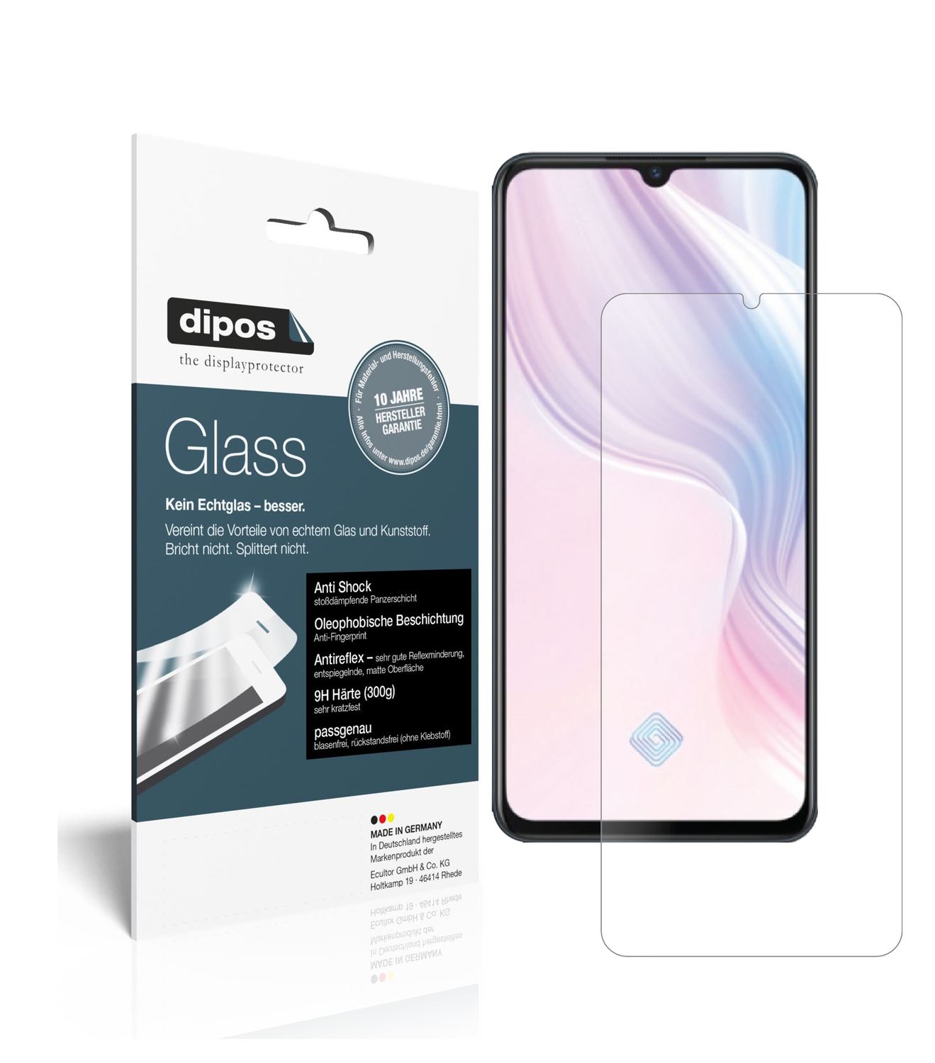 Matte Displayschutzfolie von dipos passend für Vivo Y9s, 9H kratzfest und blasenfrei montiert