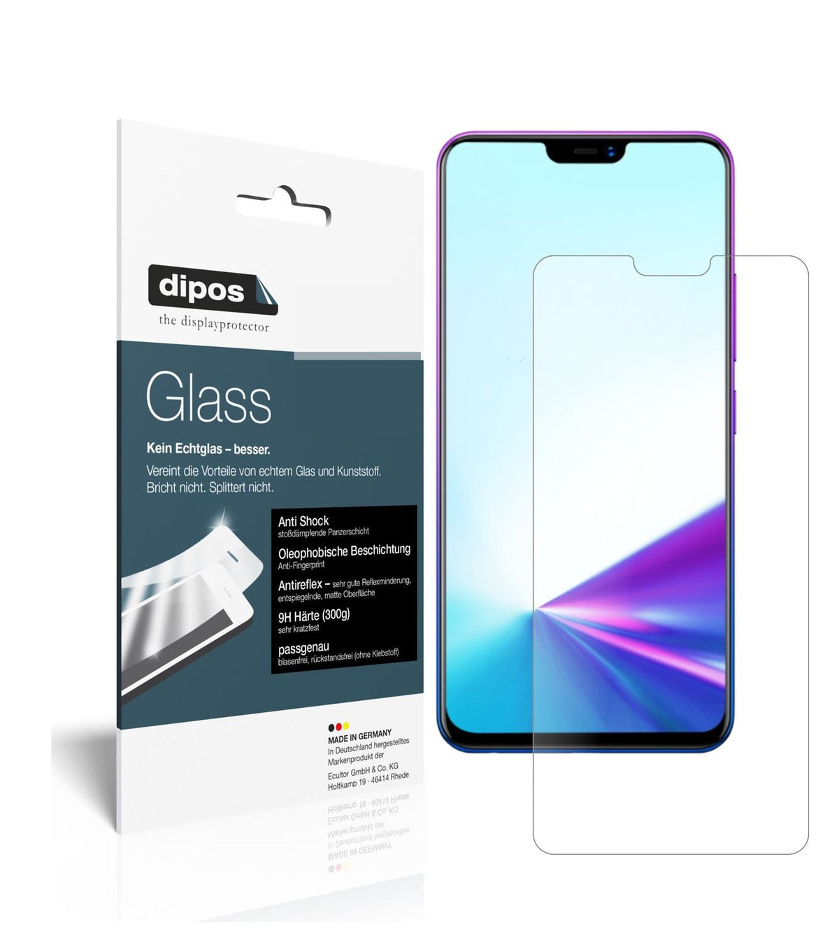 Matte Displayschutzfolie von dipos passend für Vivo Z3x, 9H kratzfest und blasenfrei montiert
