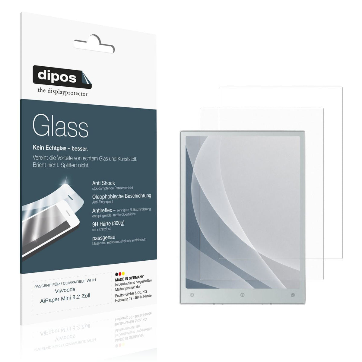 Matte Displayschutzfolie von dipos passend für Viwoods AiPaper Mini 8.2 Zoll, 9H kratzfest und blasenfrei montiert