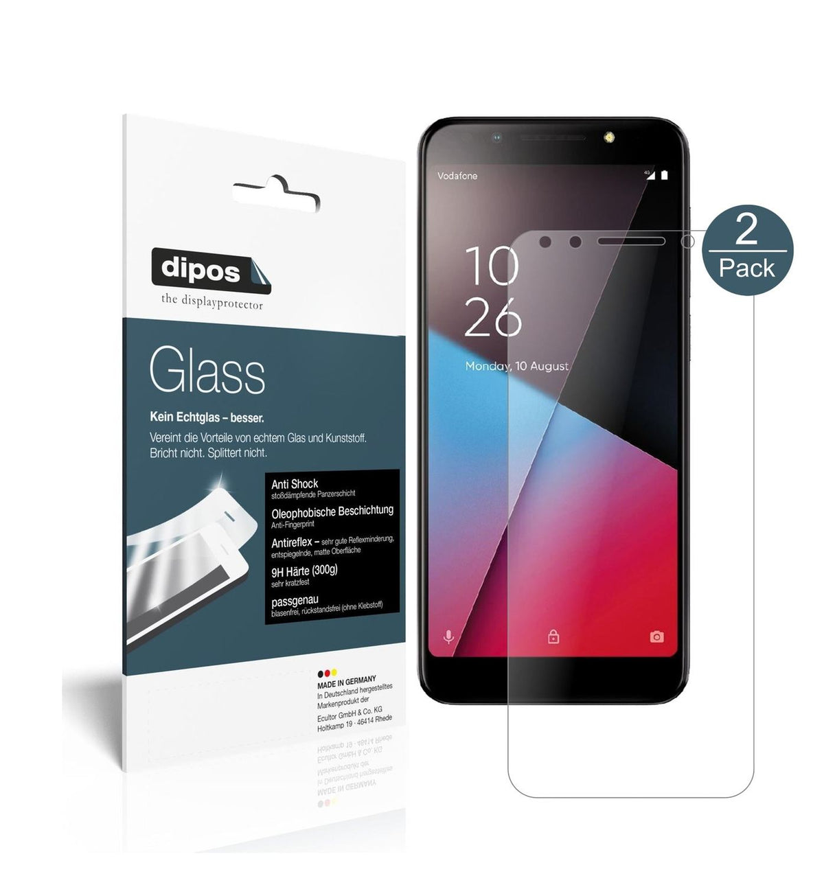Matte Displayschutzfolie von dipos passend für Vodafone Smart N9 Lite, 9H kratzfest und blasenfrei montiert