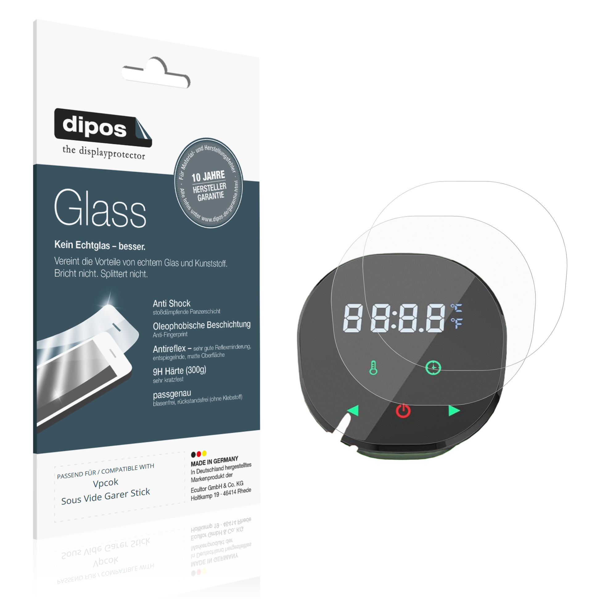Matte Displayschutzfolie von dipos passend für Vpcok Sous Vide Garer Stick, 9H kratzfest und blasenfrei montiert