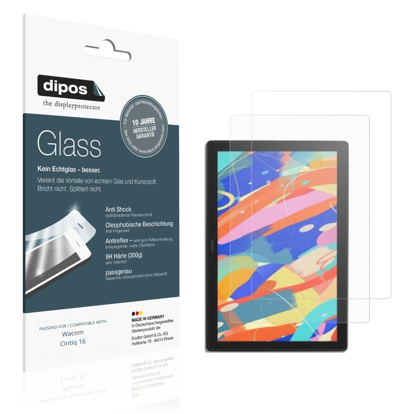 Matte Displayschutzfolie von dipos passend für Wacom Cintiq 16, 9H kratzfest und blasenfrei montiert