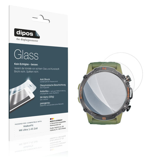 Matte Displayschutzfolie von dipos passend für WalkerFit M6 Ultra 1.43 Zoll, 9H kratzfest und blasenfrei montiert
