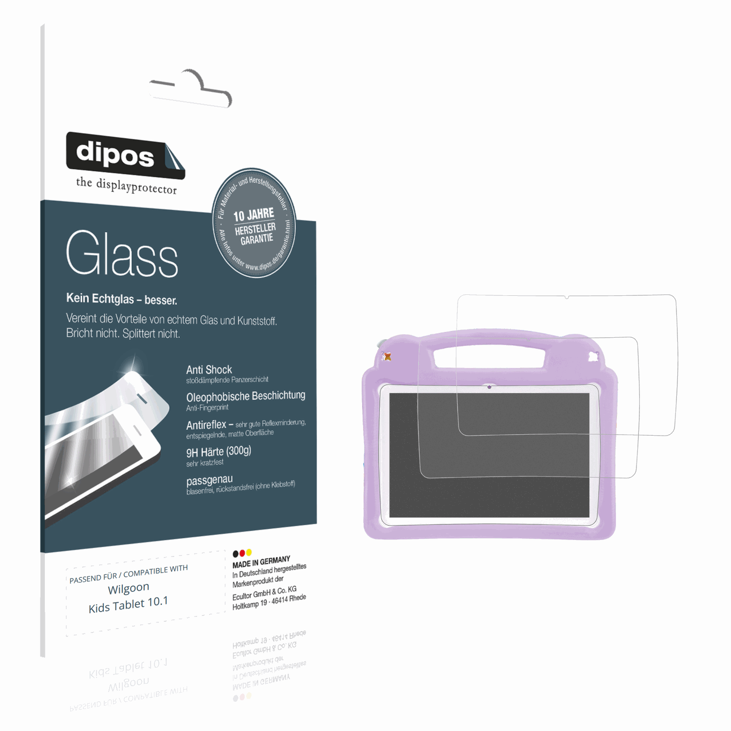 Matte Displayschutzfolie von dipos passend für Wilgoon Kids Tablet 10.1, 9H kratzfest und blasenfrei montiert
