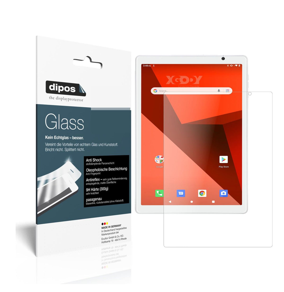 Matte Displayschutzfolie von dipos passend für XGODY Y101 10.1 Zoll, 9H kratzfest und blasenfrei montiert