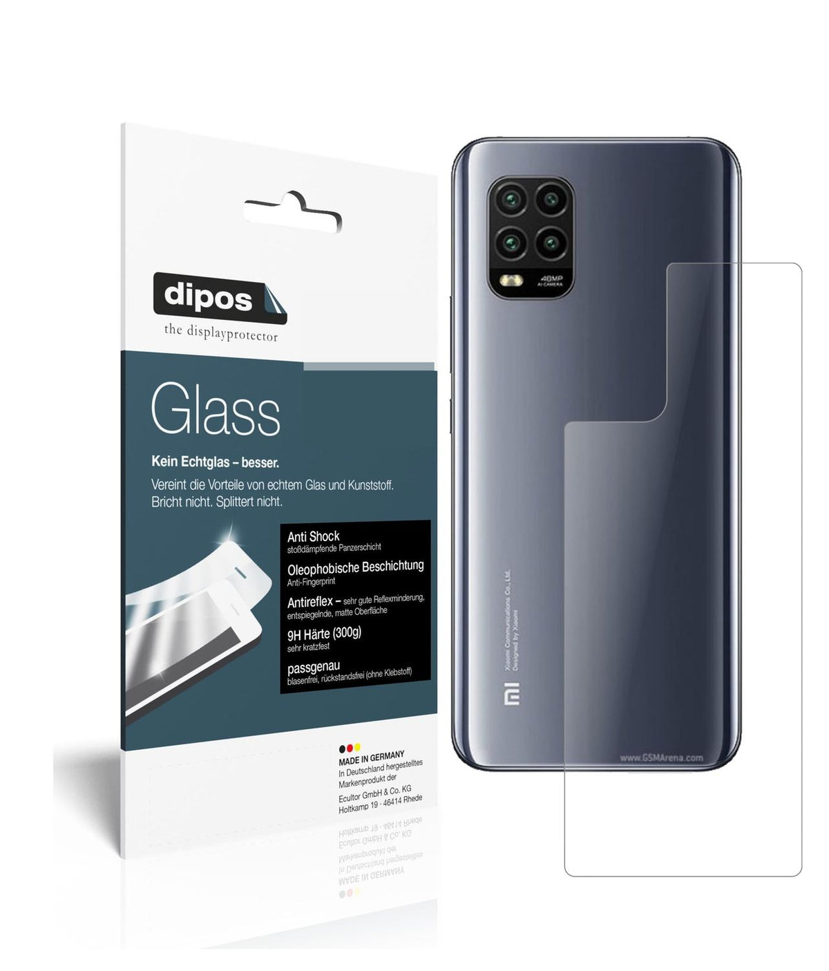 Matte Displayschutzfolie von dipos passend für Xiaomi Mi 10 Lite 5G Rückseite, 9H kratzfest und blasenfrei montiert