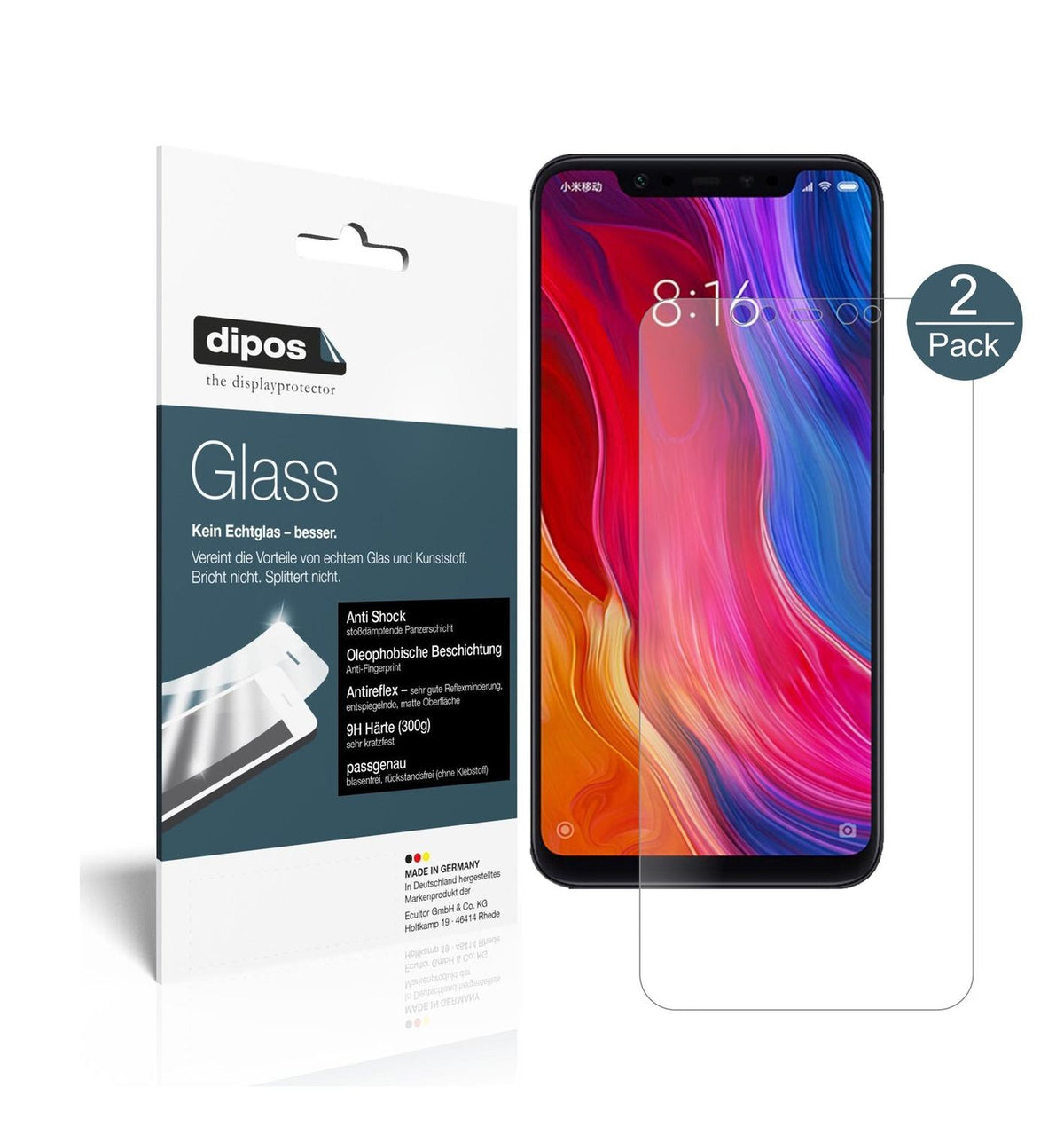Matte Displayschutzfolie von dipos passend für Xiaomi Mi 8 Explorer, 9H kratzfest und blasenfrei montiert