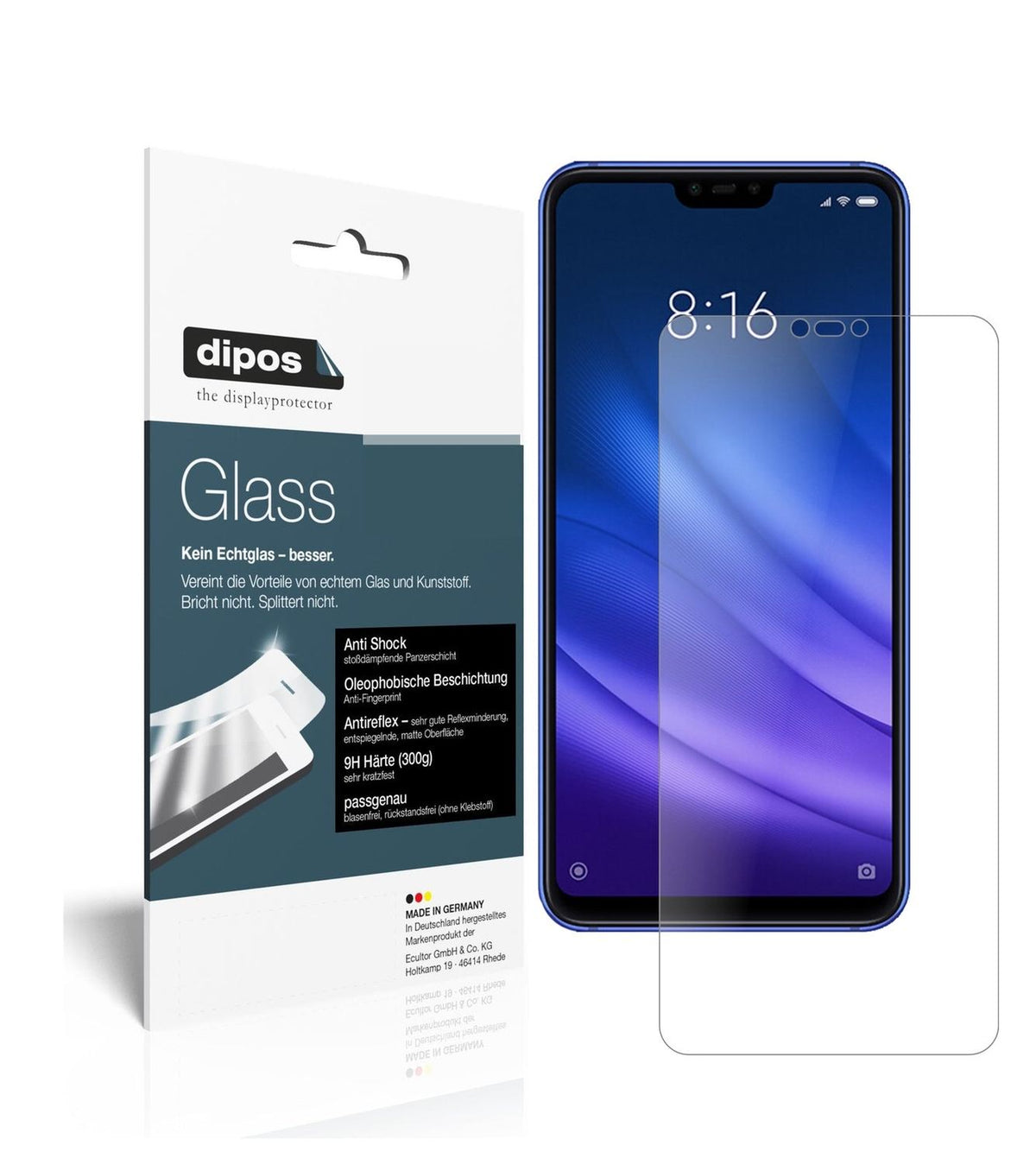 Matte Displayschutzfolie von dipos passend für Xiaomi Mi 8 Lite, 9H kratzfest und blasenfrei montiert