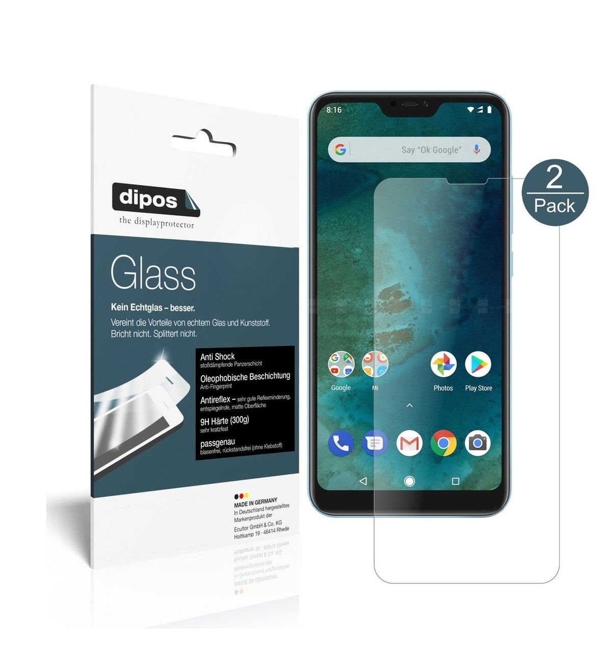 Matte Displayschutzfolie von dipos passend für Xiaomi Mi A2 Lite, 9H kratzfest und blasenfrei montiert