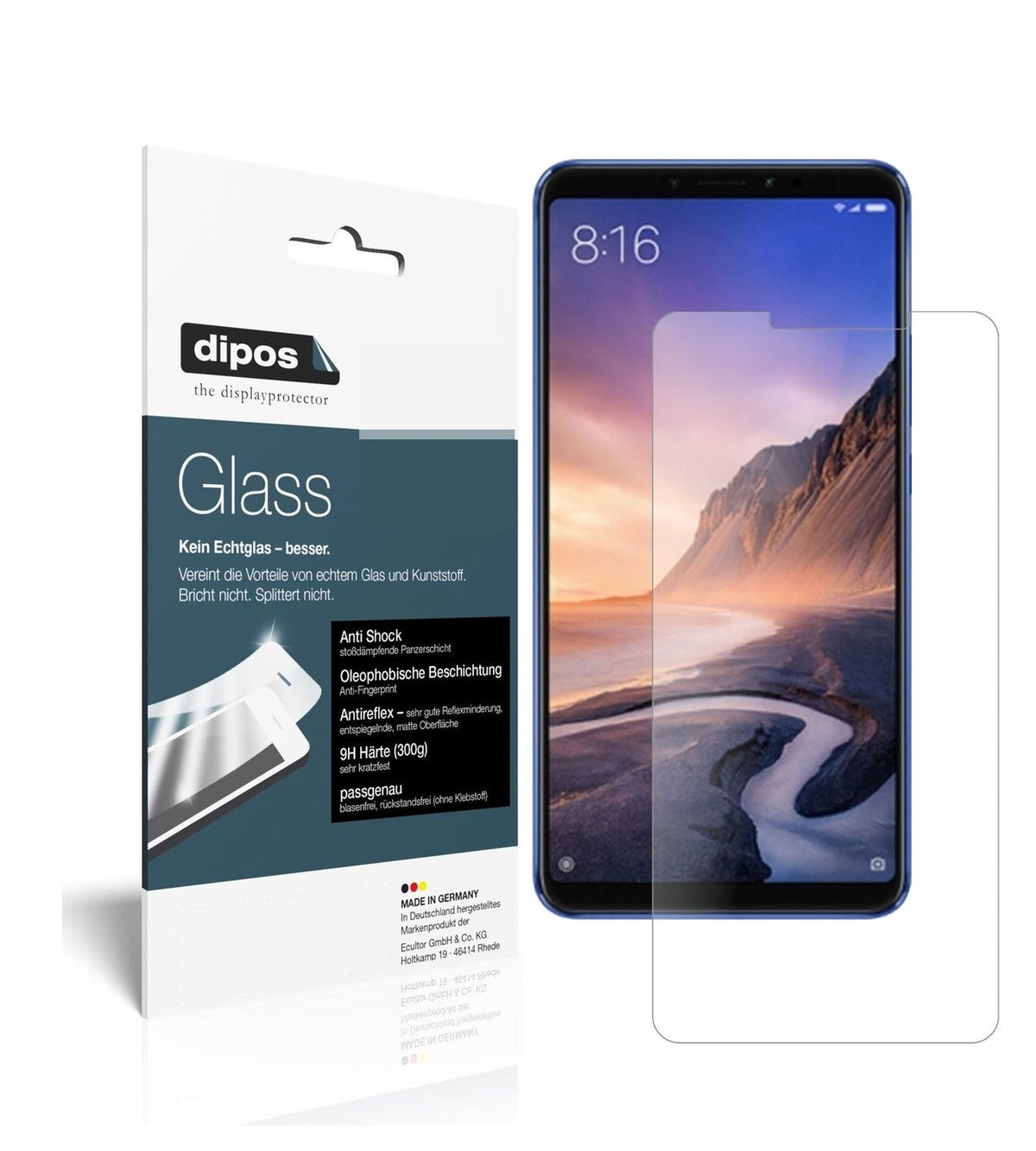 Matte Displayschutzfolie von dipos passend für Xiaomi Mi Max 3, 9H kratzfest und blasenfrei montiert