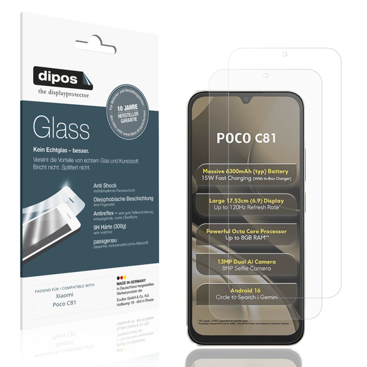 Matte Displayschutzfolie von dipos passend für Xiaomi Poco C81, 9H kratzfest und blasenfrei montiert